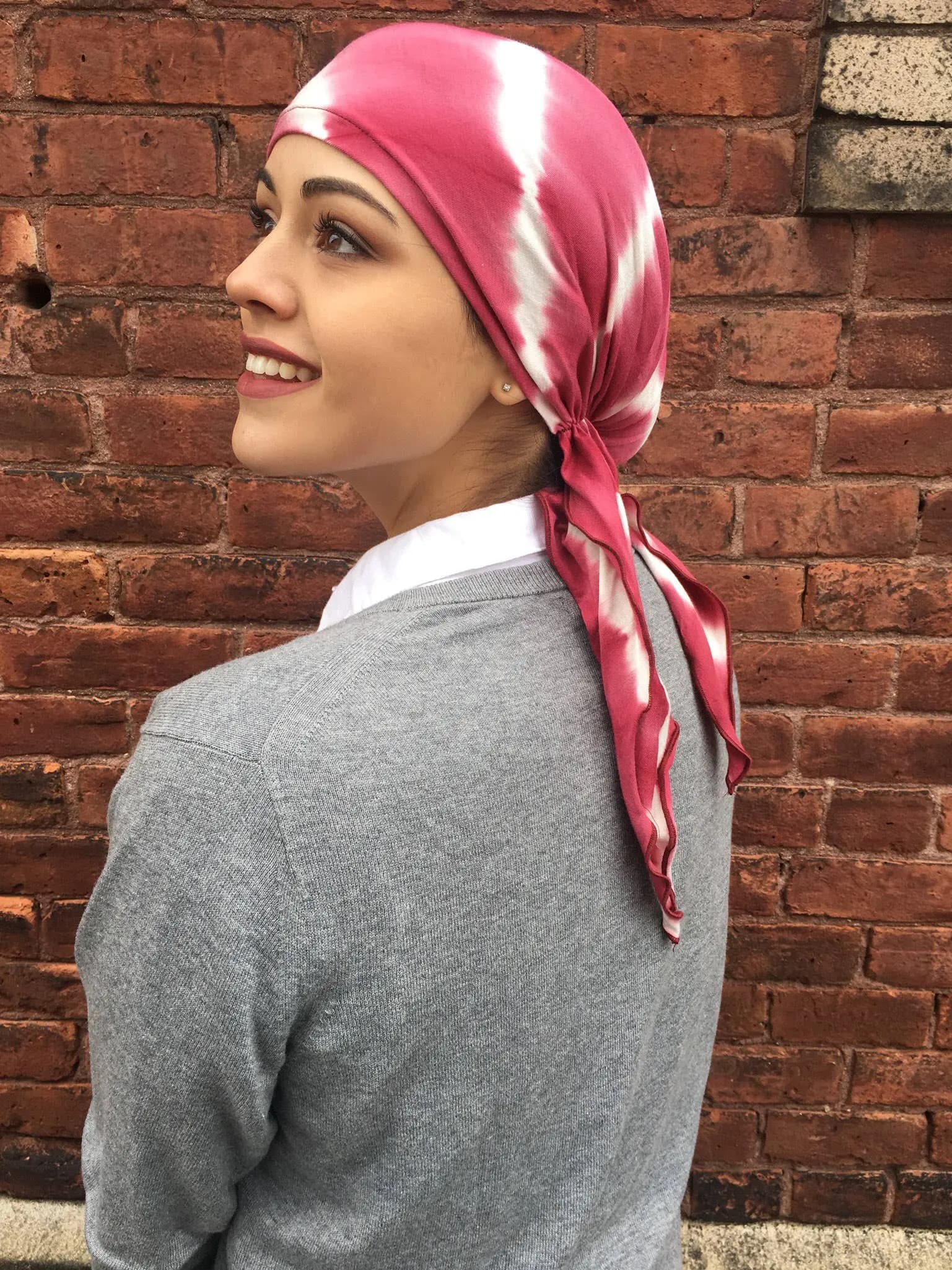 Pink Lightweight Fashion Beanie | Comfortable Modern Pre Tied Head Scarf For Women | Easy Tie Back Scrub Cap  To Cover Hair | Made in USA - image 5