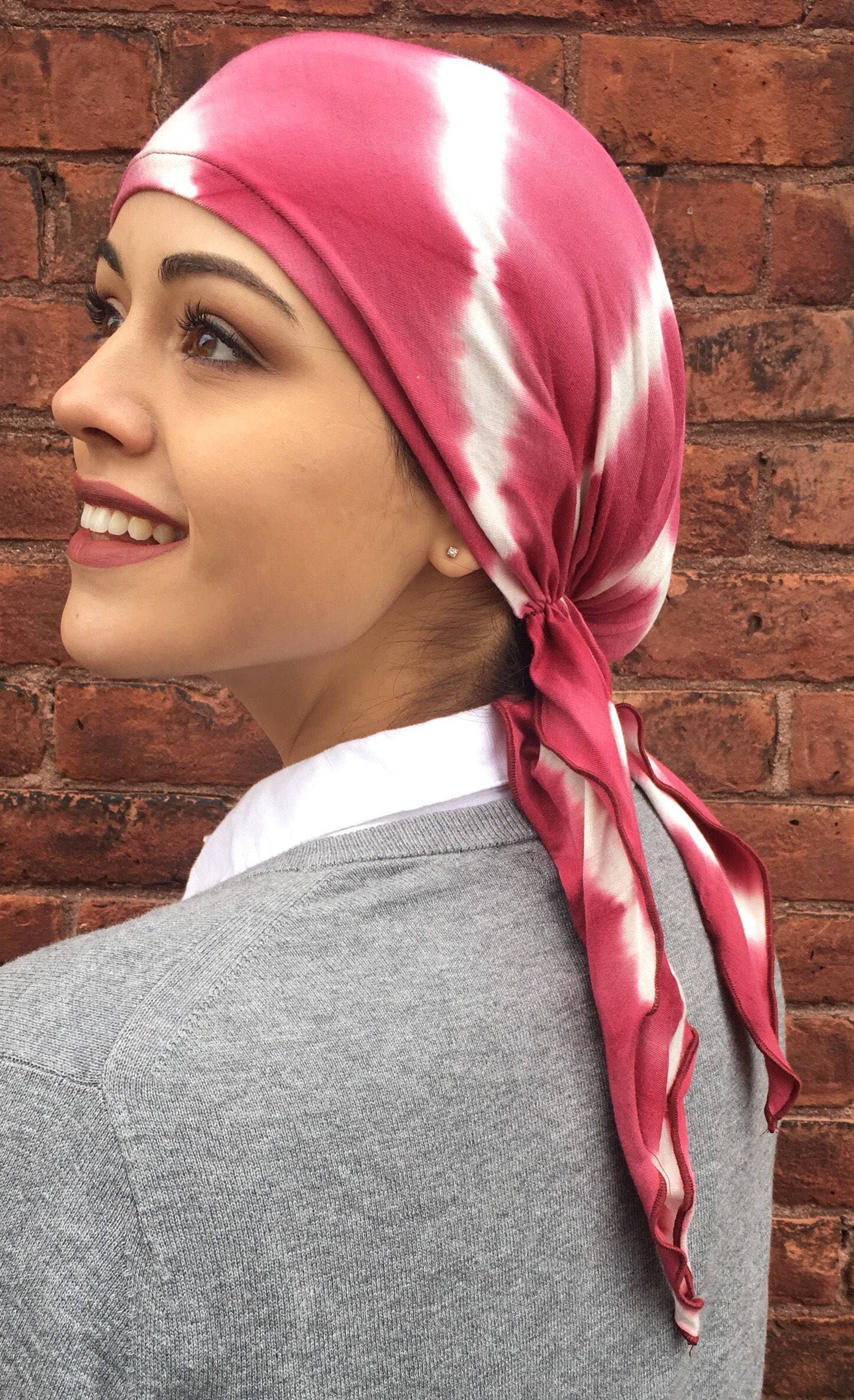 Pink Lightweight Fashion Beanie | Comfortable Modern Pre Tied Head Scarf For Women | Easy Tie Back Scrub Cap  To Cover Hair | Made in USA - image 4