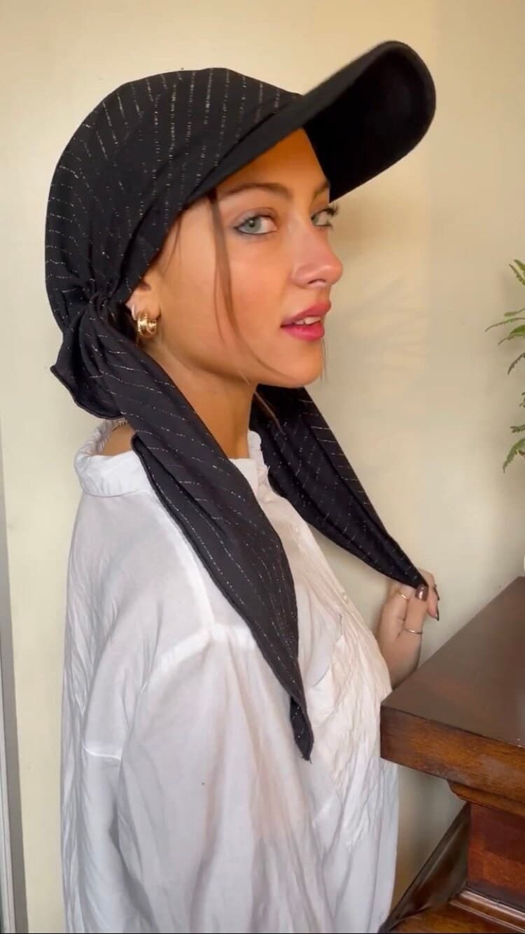 Beautiful Sun Visor Headscarf | Black Silver Sparkle Pre Tied Scarf With Brim Visor | Beach Hat For Women | Formal Casual Cap |  Made in USA - image 3