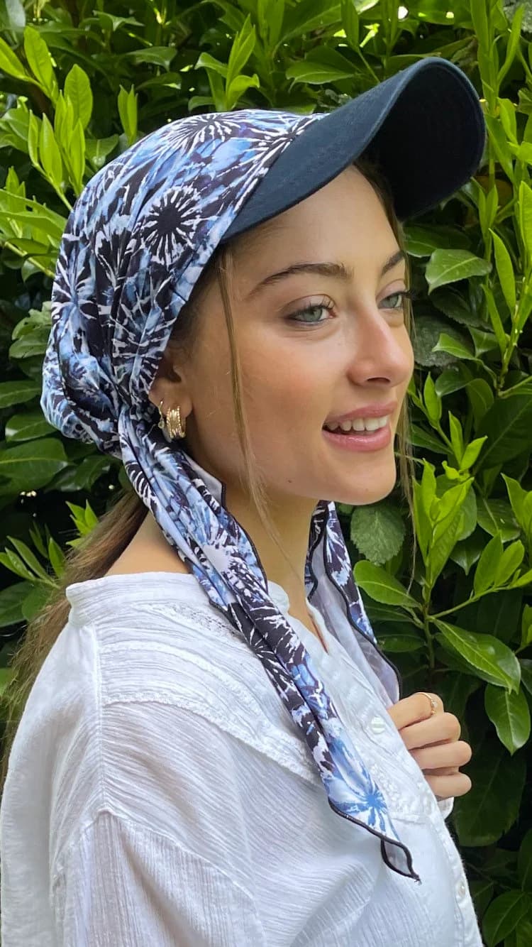 Premium Casual Sun Hat | Quality Blue Tie Dye Hijab Scarf and Visor Attached | Leisure Vacation Must Have | For Sunny Days | Made in USA - image 5