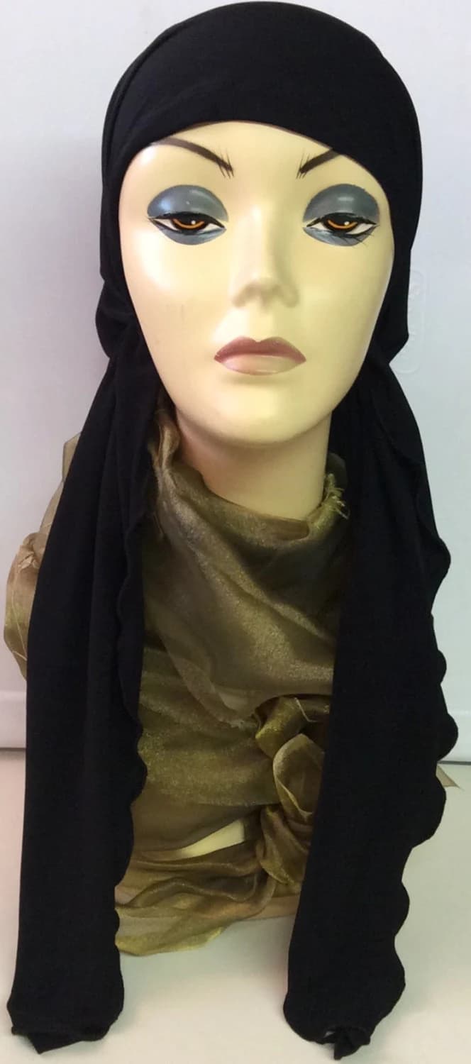 Longer Black Headscarf Tichel Modern Hijab Tie Back Cap For Long Or Short Hair Pre Tied Scarf Comfy Adjustable Ties Durag Style | USA Made - image 5