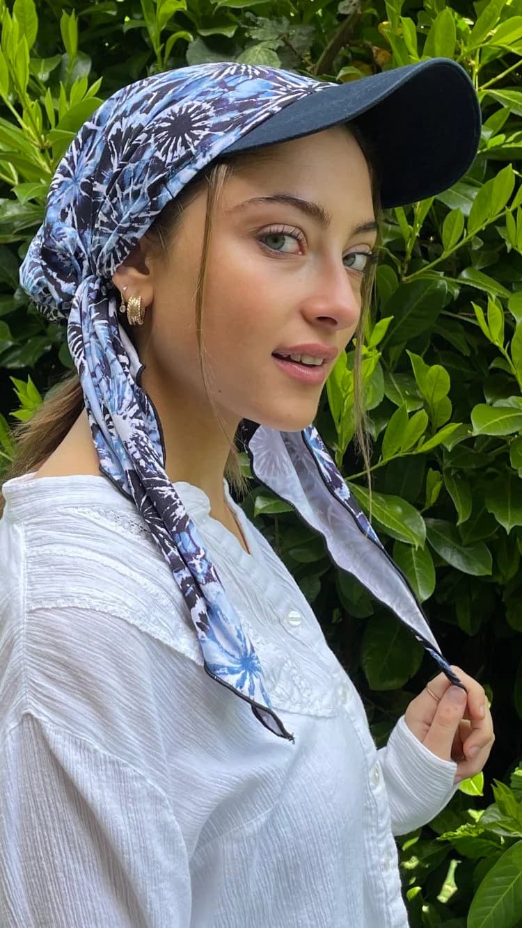 Premium Casual Sun Hat | Quality Blue Tie Dye Hijab Scarf and Visor Attached | Leisure Vacation Must Have | For Sunny Days | Made in USA - image 3