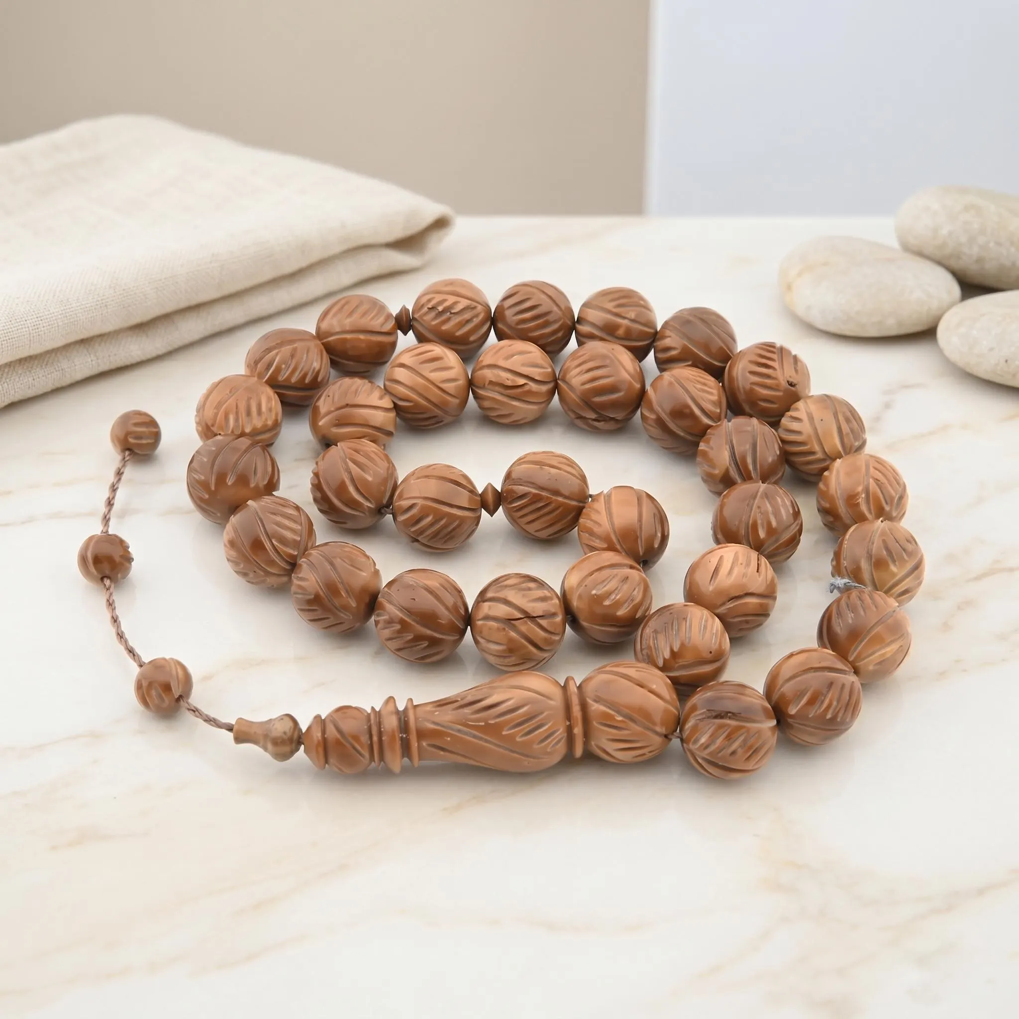 Big Carved Real Kuka Wood 33 beads Tasbih, prayer beads, Misbaha, Rosary 201460