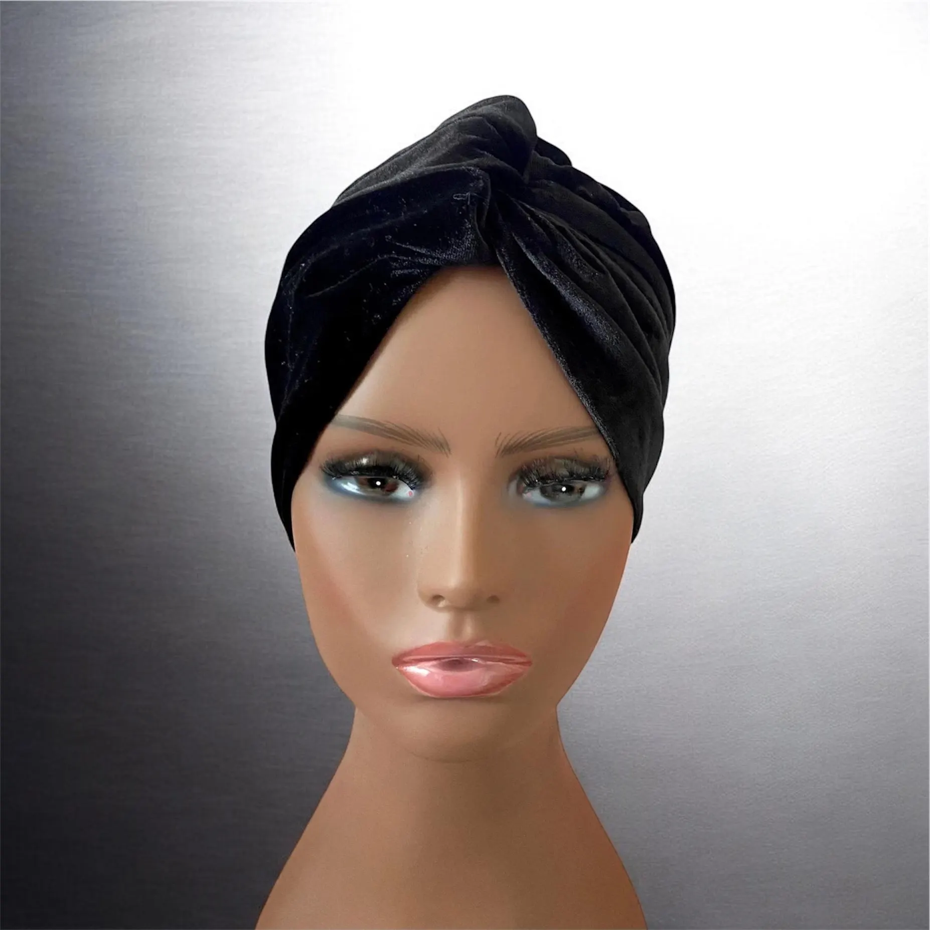 Black Velvet Turban Cap: Stylish Twisted Headwrap