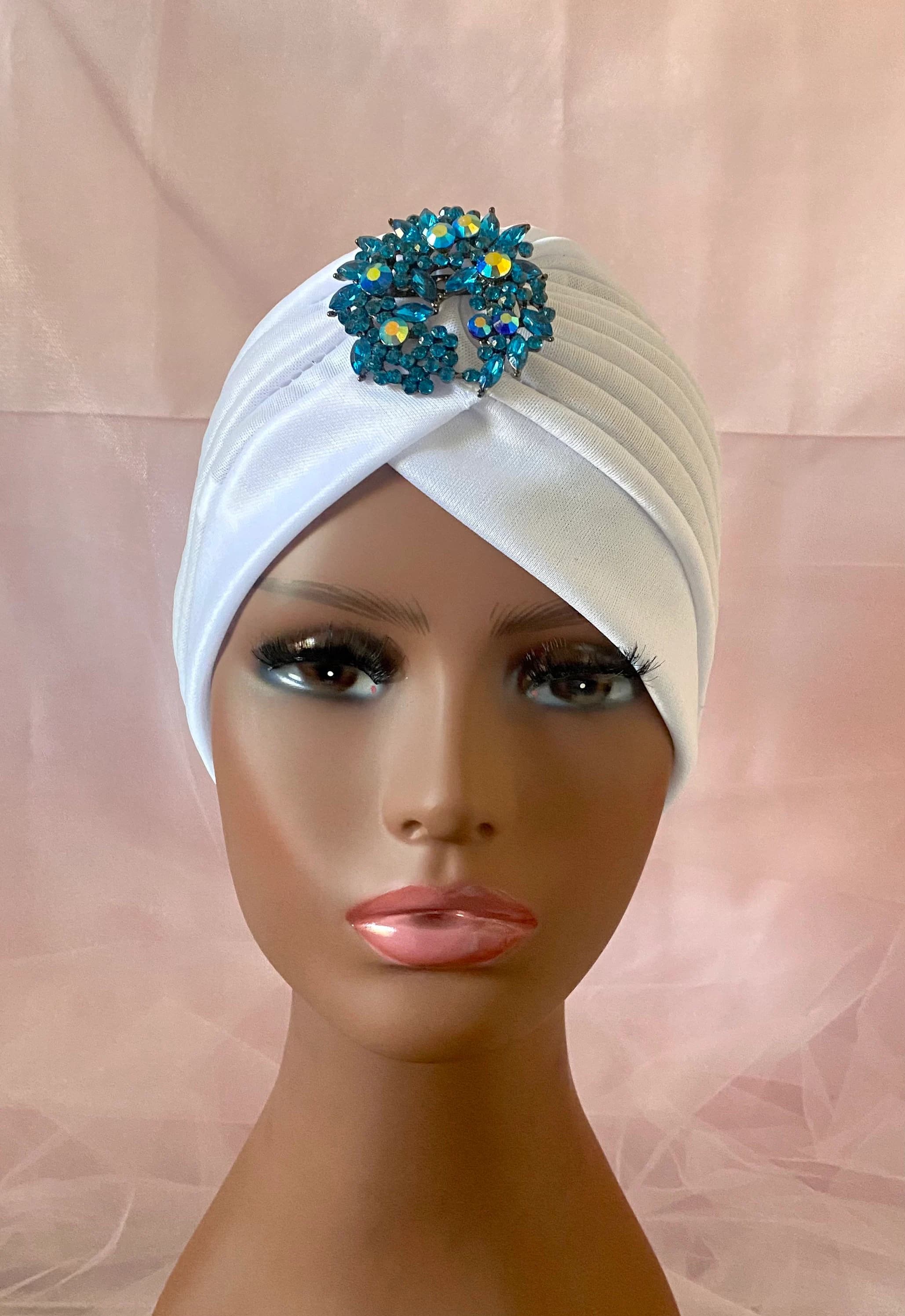 White Turban: Rhinestone Brooch, Fashion Headwear - image 3
