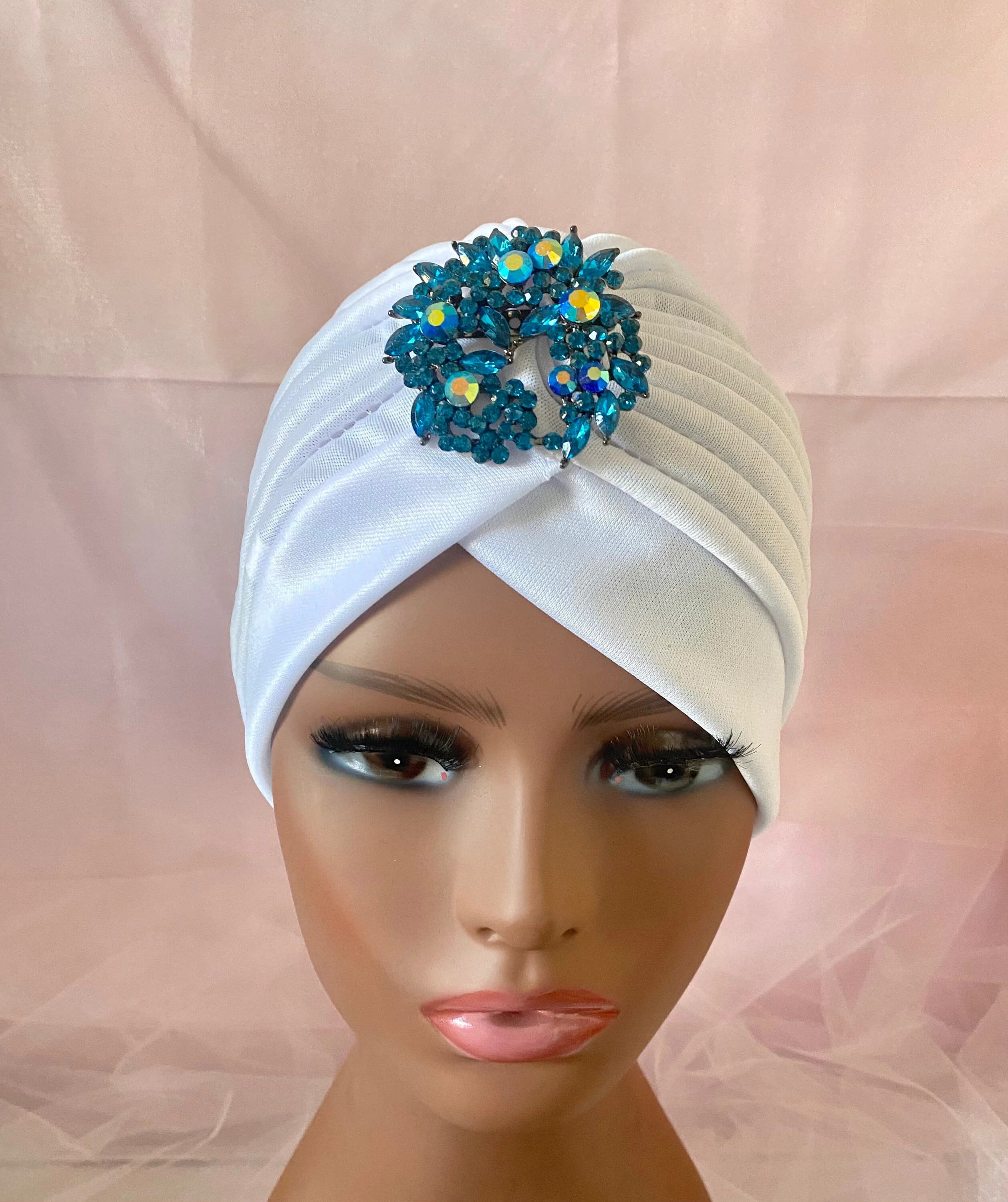 White Turban: Rhinestone Brooch, Fashion Headwear