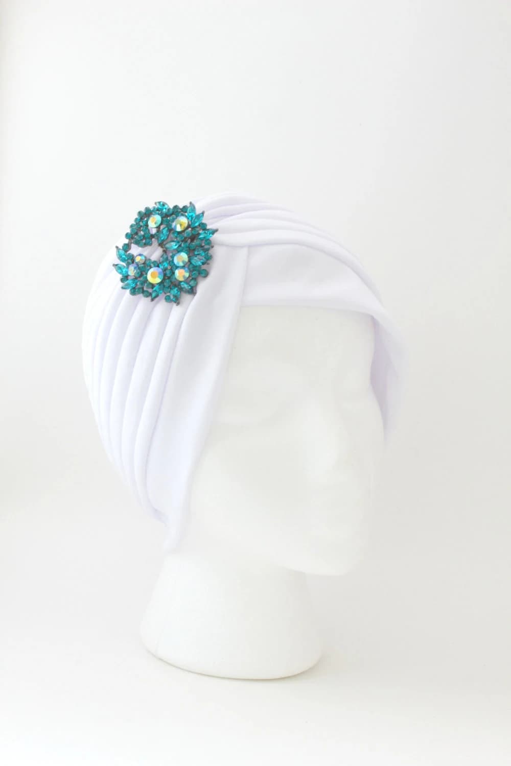 White Turban: Rhinestone Brooch, Fashion Headwear - image 5