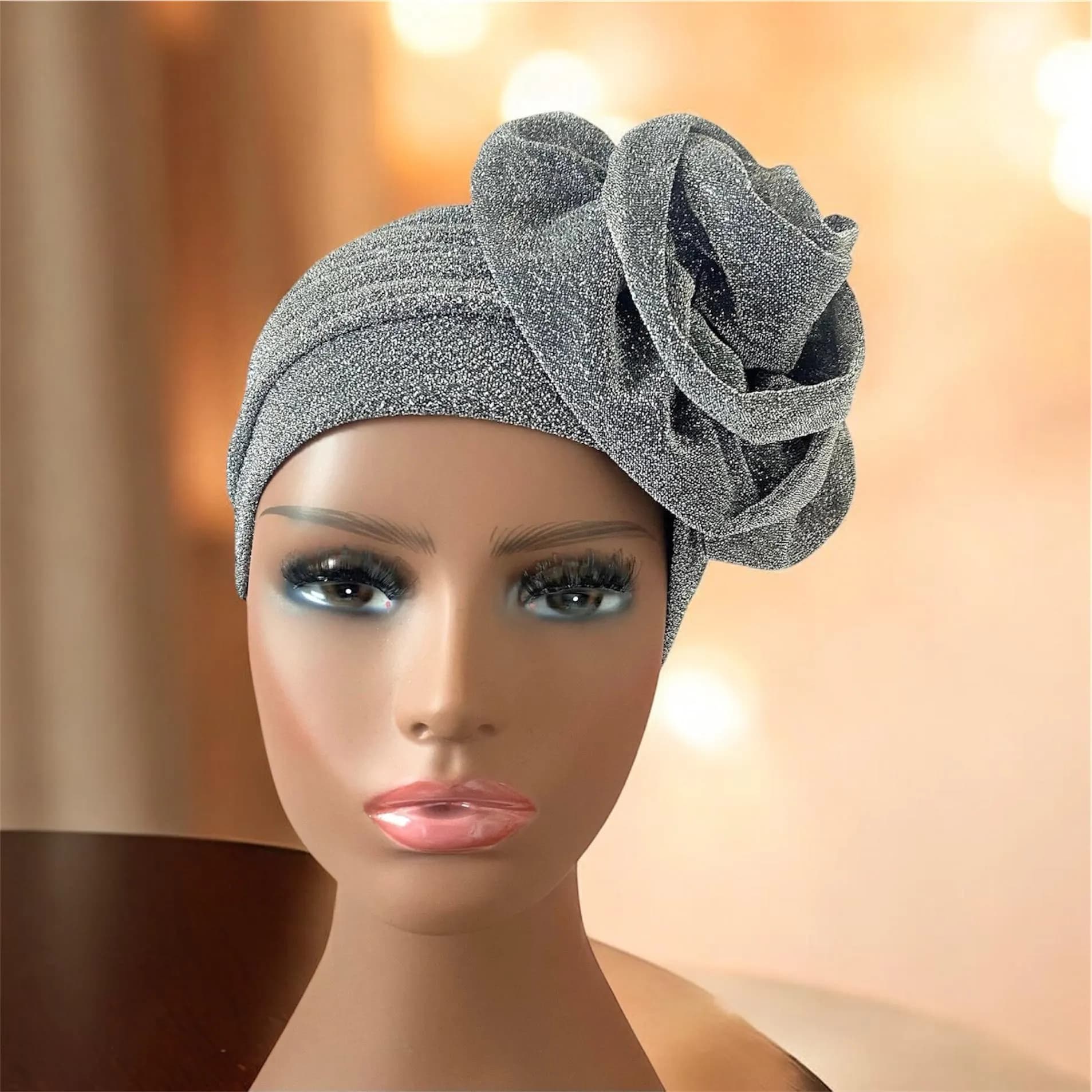 Silver Sparkly Rose Turban, Gatsby Style