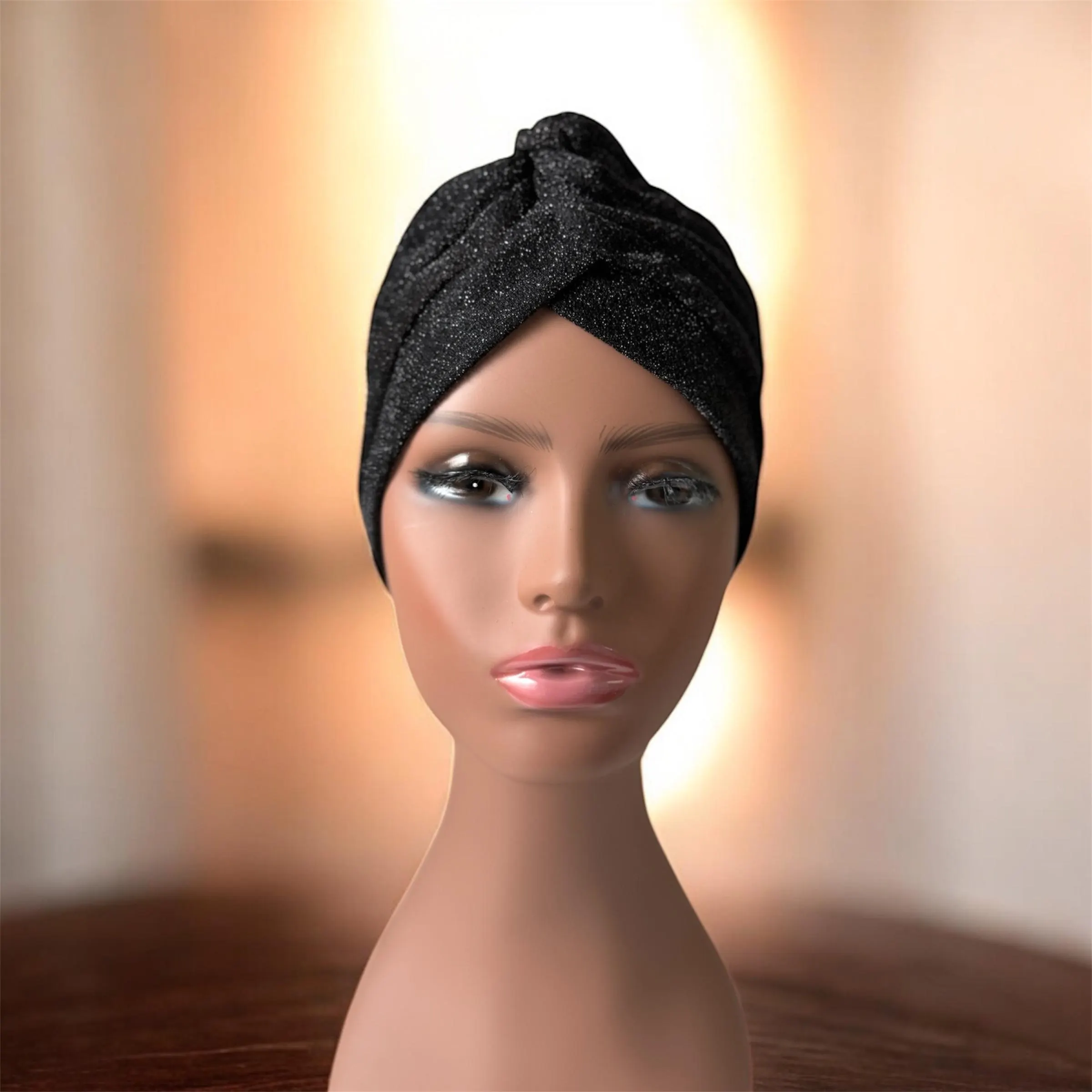 Black Sparkly Stretch Turban: Full Head Hijab Headwrap