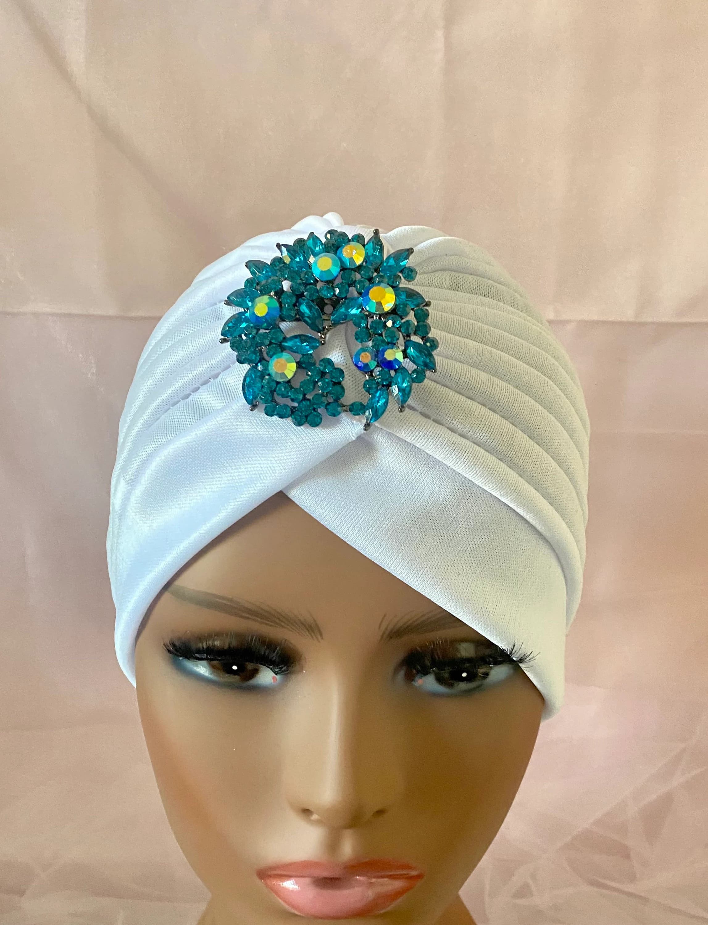 White Turban: Rhinestone Brooch, Fashion Headwear - image 4
