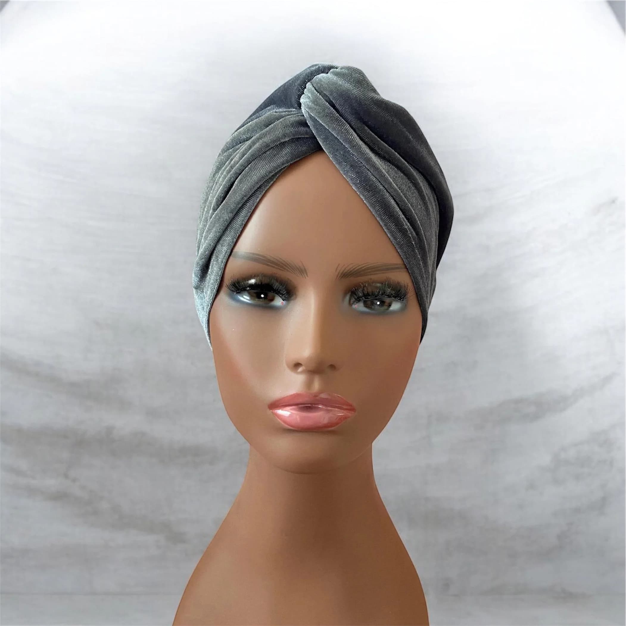 Gray Velvet Turban: Fashion Headwrap, Chemo Hat
