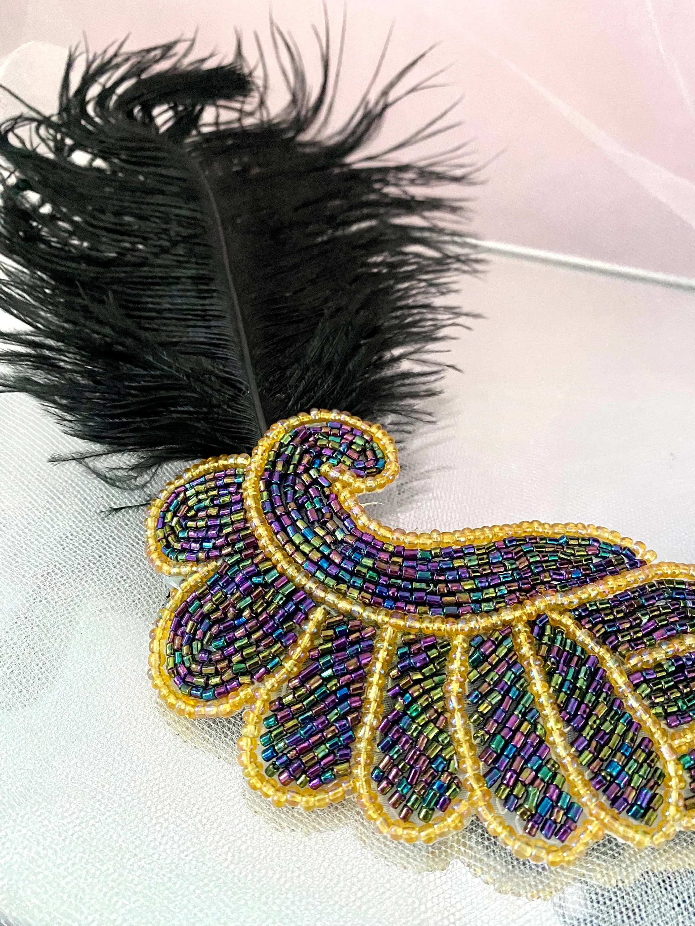 Black Feather Headband, Gatsby Flapper Style - image 5