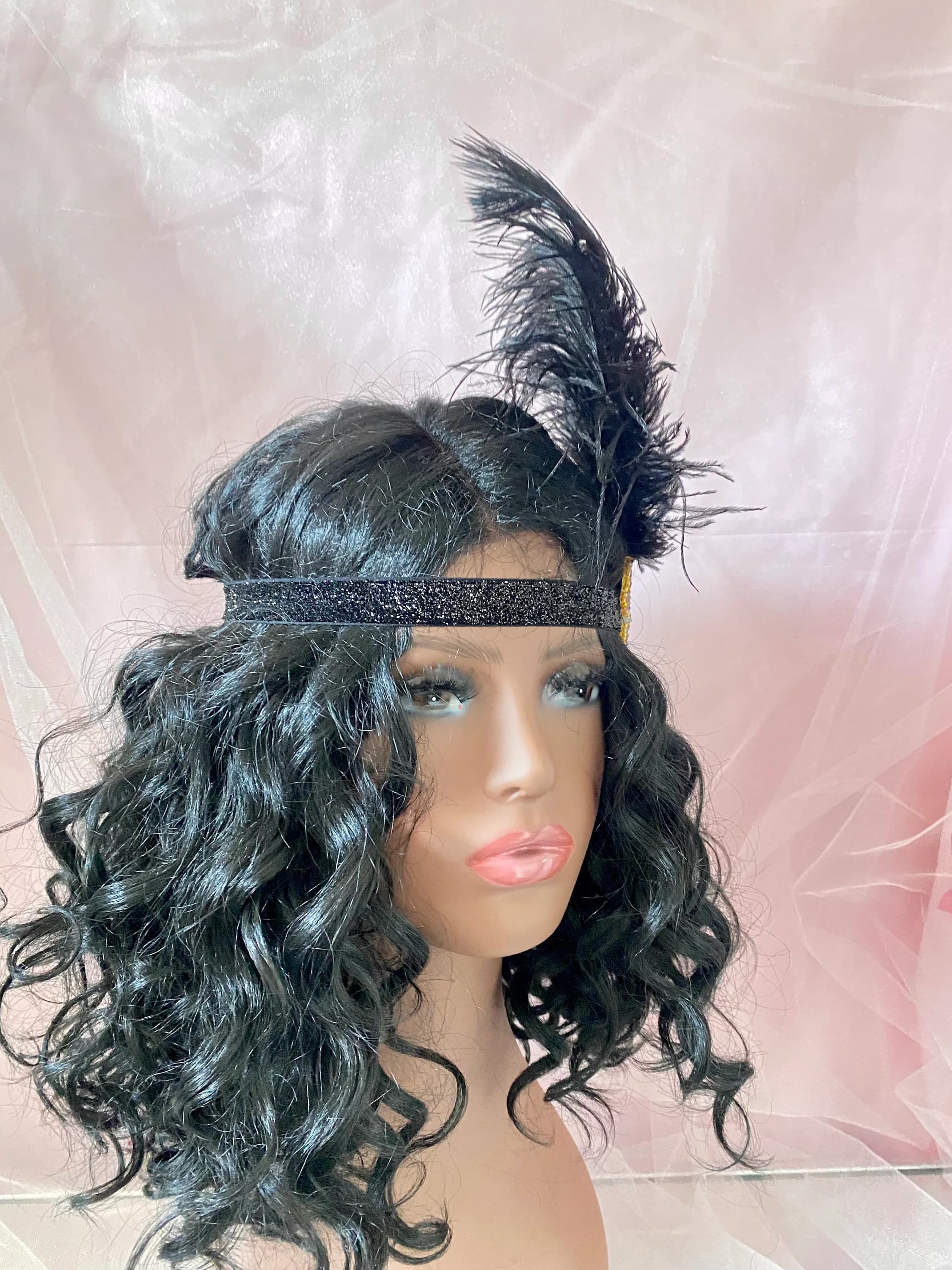 Black Feather Headband, Gatsby Flapper Style - image 2