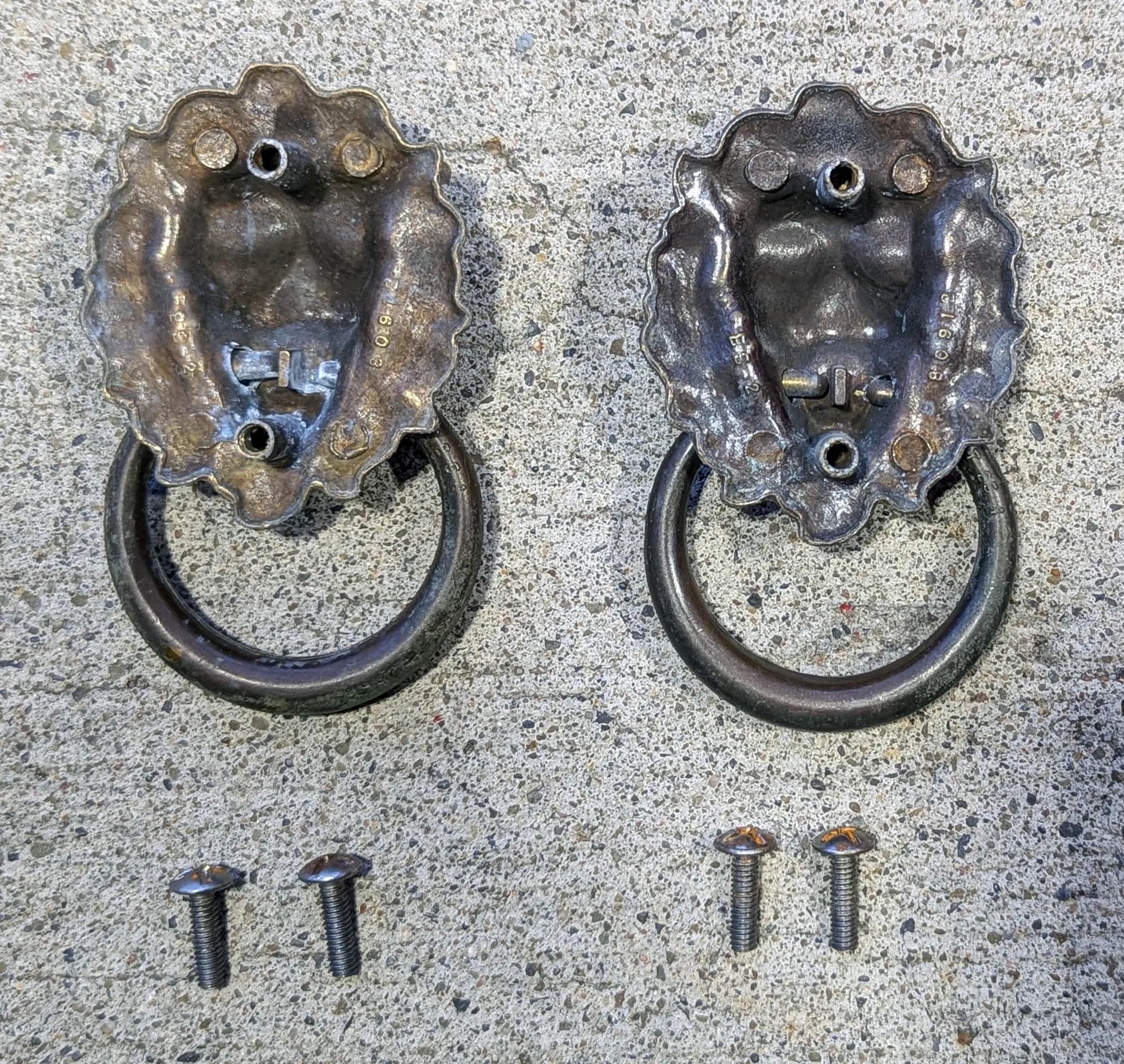 4 Pairs available Vintage Antique Old Lion Head Brass Steel Metal Furniture "Pulaski" Dresser Drawer Cabinet Door Drop Ring Pulls Handles - image 4