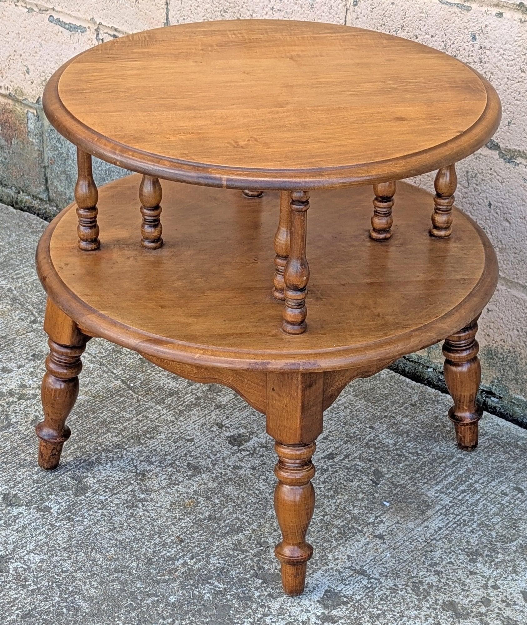 Vintage Antique Old Reclaimed Salvaged SOLID Wood Wooden 2 TIER Coffee Sofa Accent Table Round Circle Circular - image 4