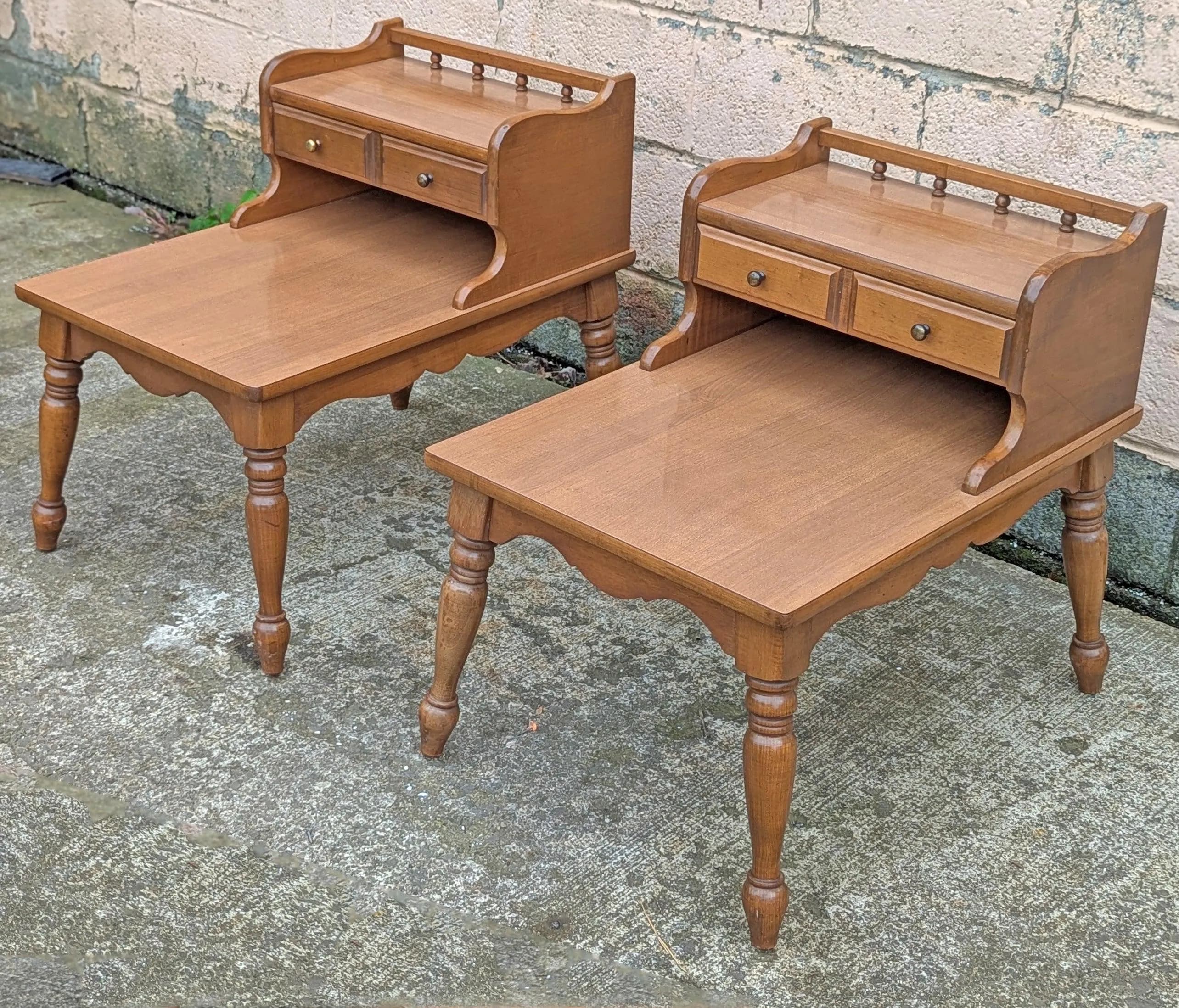 Pair of Vintage Antique Old Mid Century Mersman SOLID Wooden Wood & Formica Wooden 2 Tier End Side Accent Lamp Tables Night Stand Shelf - image 4