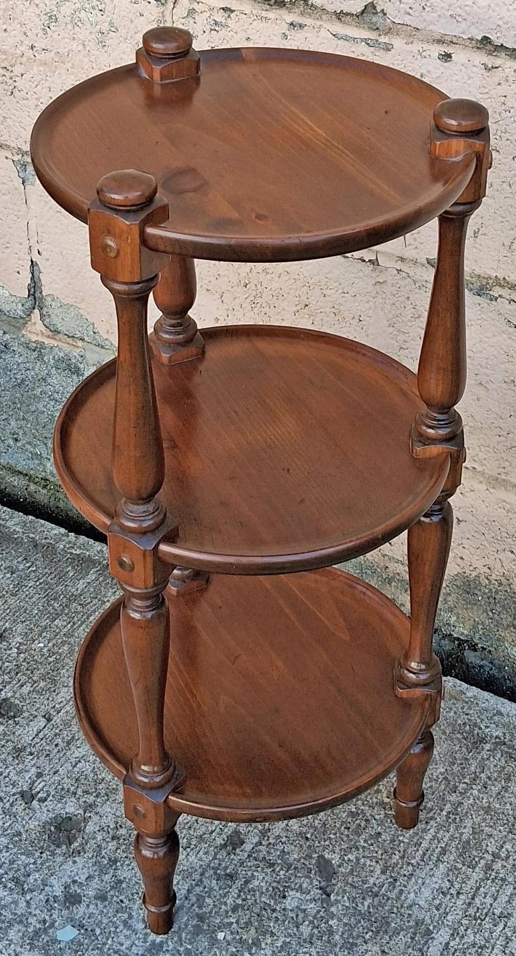 Vintage Antique Colonial Ethan Allen Maple Wood Wooden Round Three Tier Tiered Turned Spindle Accent Plant Side Stand Table Home Decor - image 4