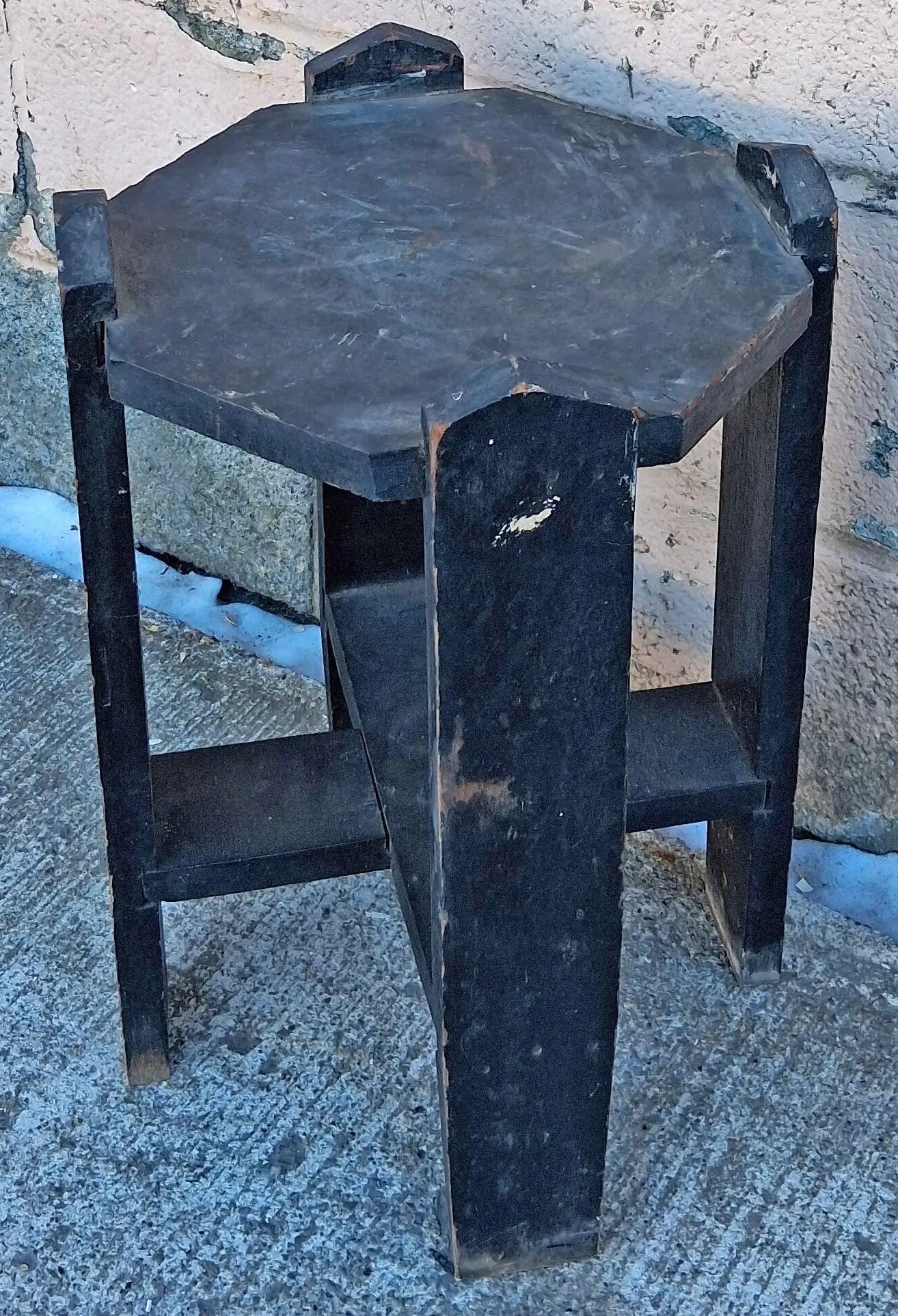 Antique Vintage Old Solid Oak Wood Wooden Octagon Octagonal Lamp End Side Accent Table Plant Stand Stool Chair Arts & Crafts Mission Style - image 4