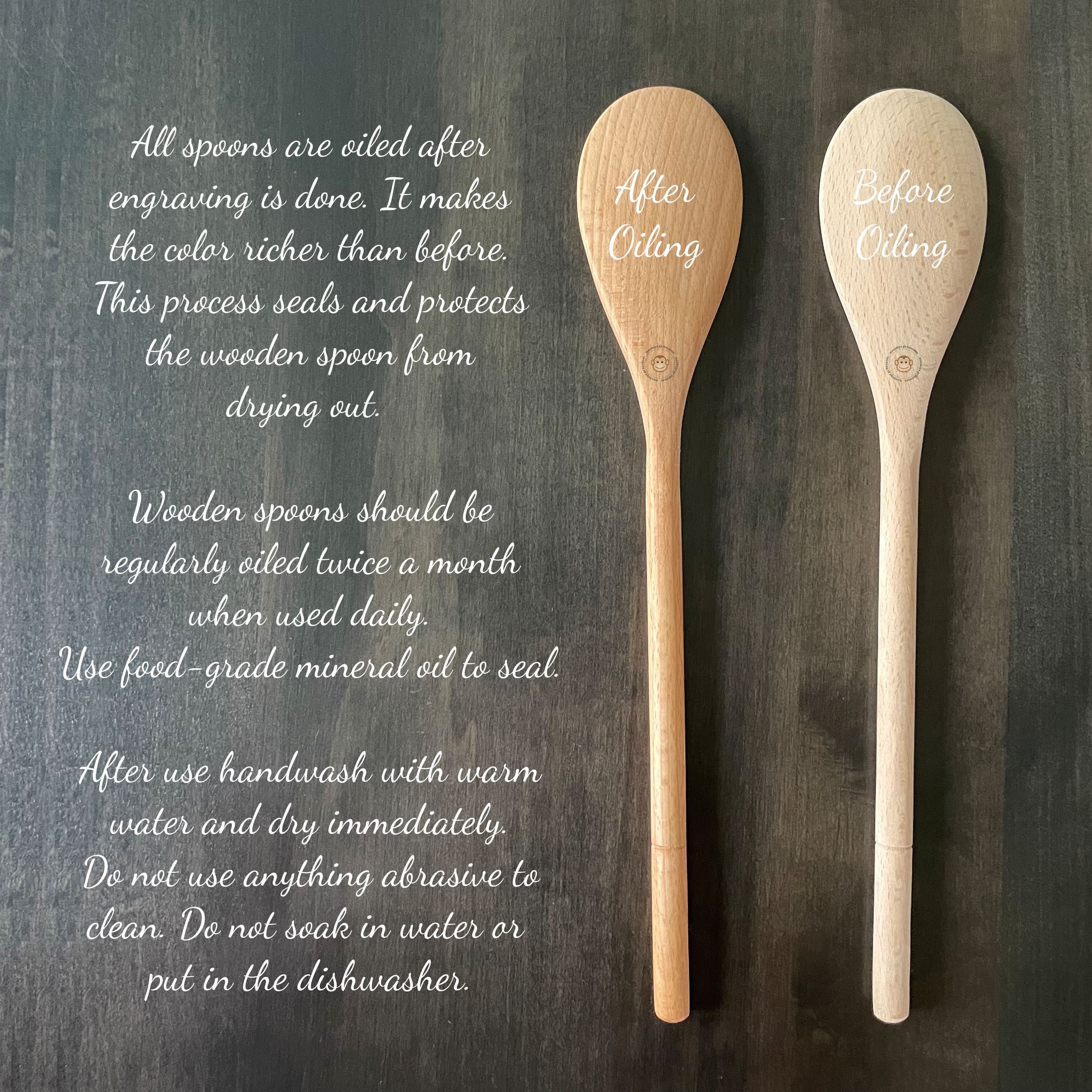 Floral Monogram - Initial - Engraved Spoon 12" - Beechwood - Sealed - Bakers gift, Floral - Artist , Baking, Holiday Gift, Christmas - image 5