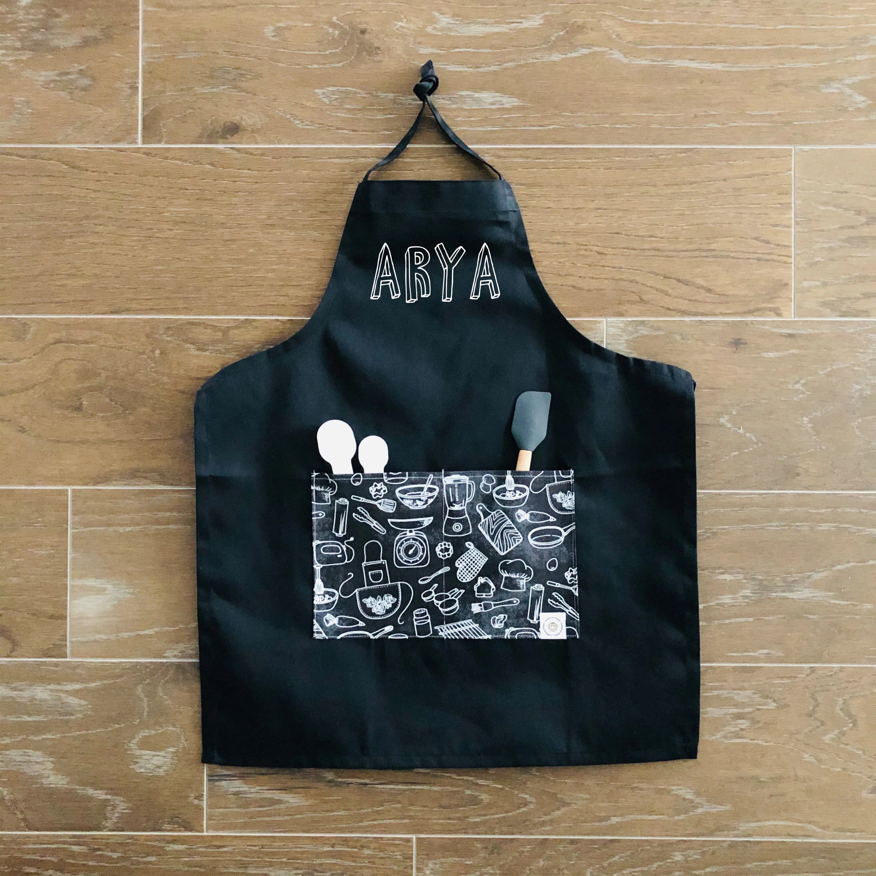 Personalized Black Apron: Custom Name, Chef, Artist, or Crafter Gift