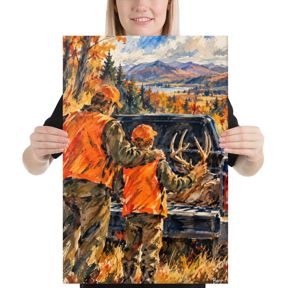Father Son Deer Hunting Canvas Wall Art – Whitetail Buck Hunting Cabin Decor