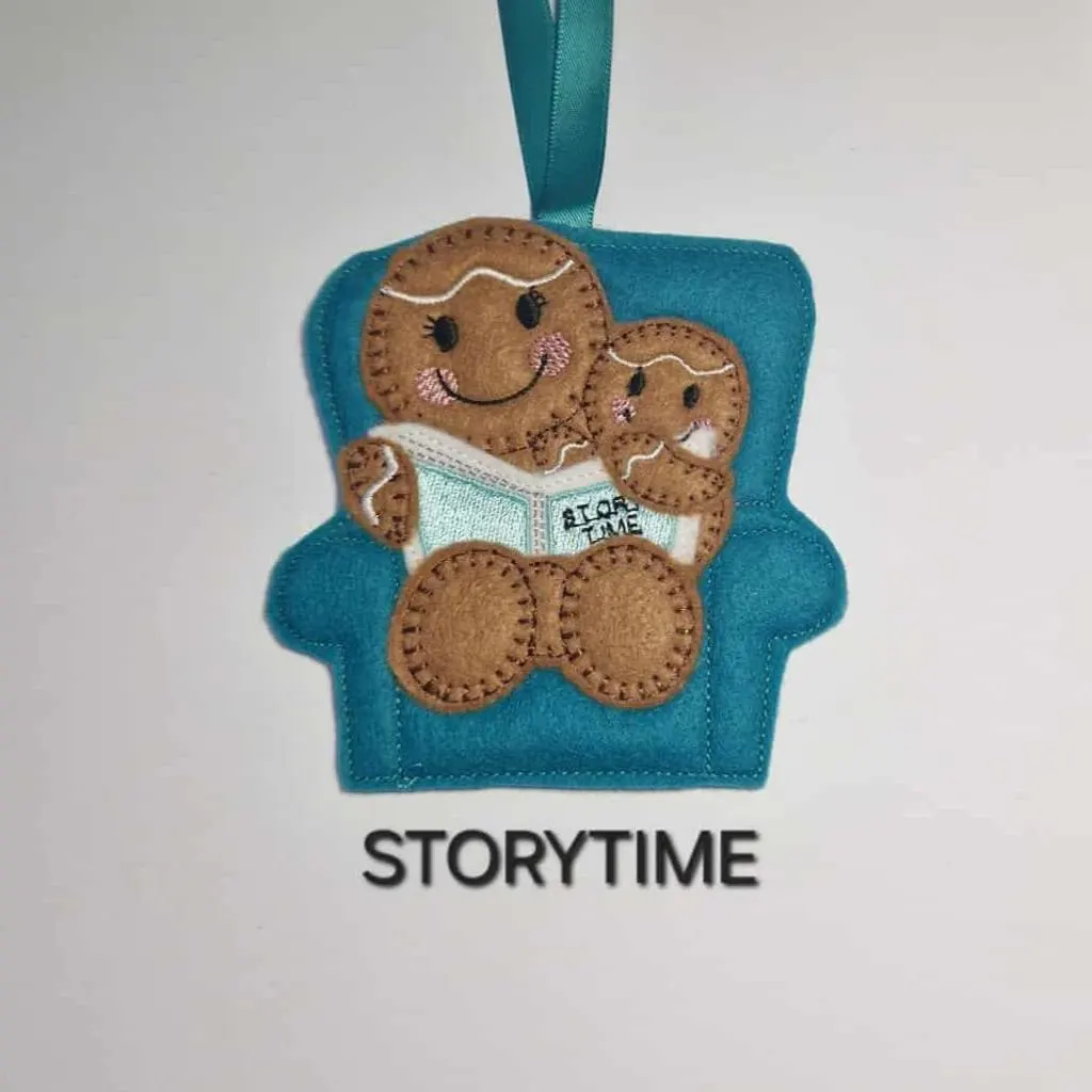 Armchair Storytime Gingerbread Decoration, Felt Hanging Decoration, Christmas tree decoration.