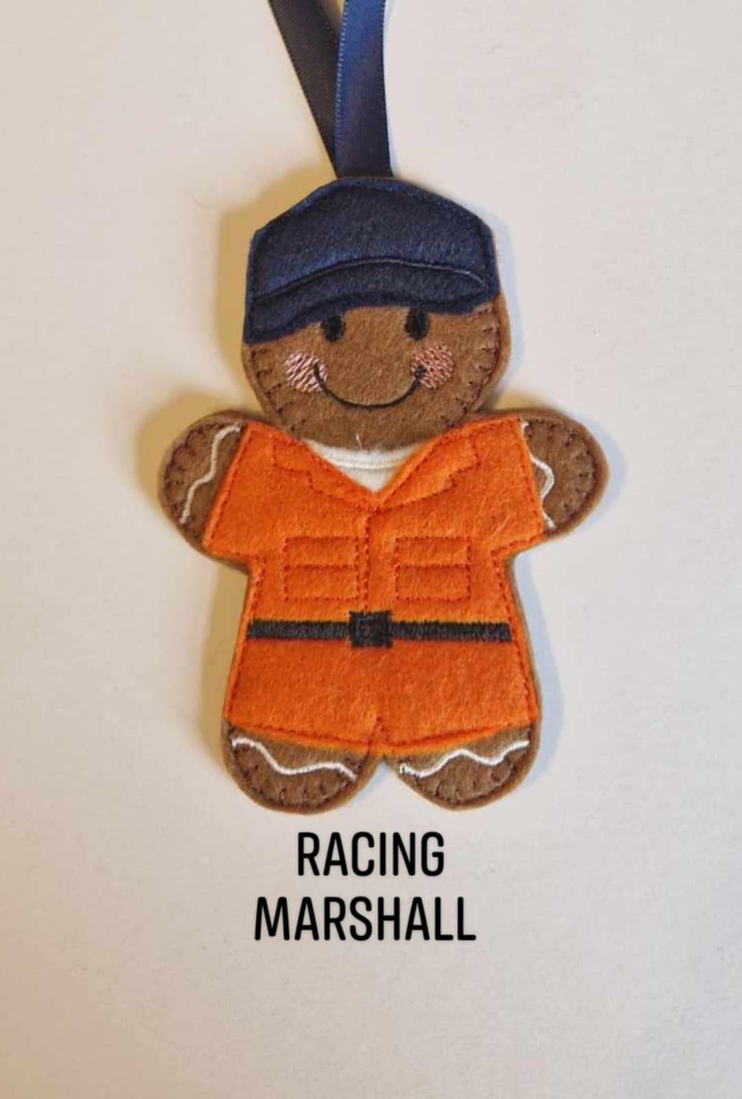 Racing Marshall Gingerbread Hanging Decoration. Can also be a Keyring/Bag Charm or Fridge Magnet. Christmas tree Decoration.