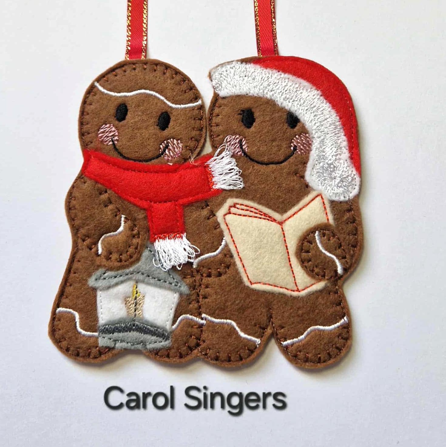 Carol singers Gingerbread Felt Hanging Decoration, Christmas Tree Ornament.