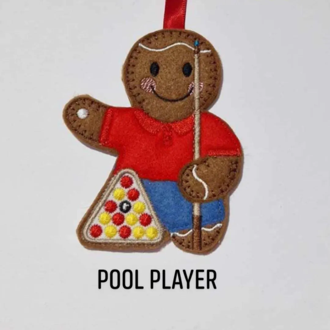 Pool Player Gingerbread decoration, Can be a Keyring / fridge magnet or hanging decoration, Christmas Tree Ornament. Can be Personalised