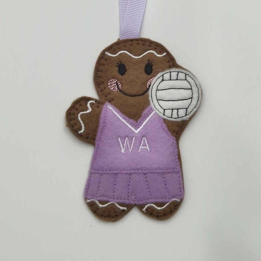 Netball sports Team Gingerbread Felt Hanging Decoration Christmas tree decoration. Keepsake. - image 3