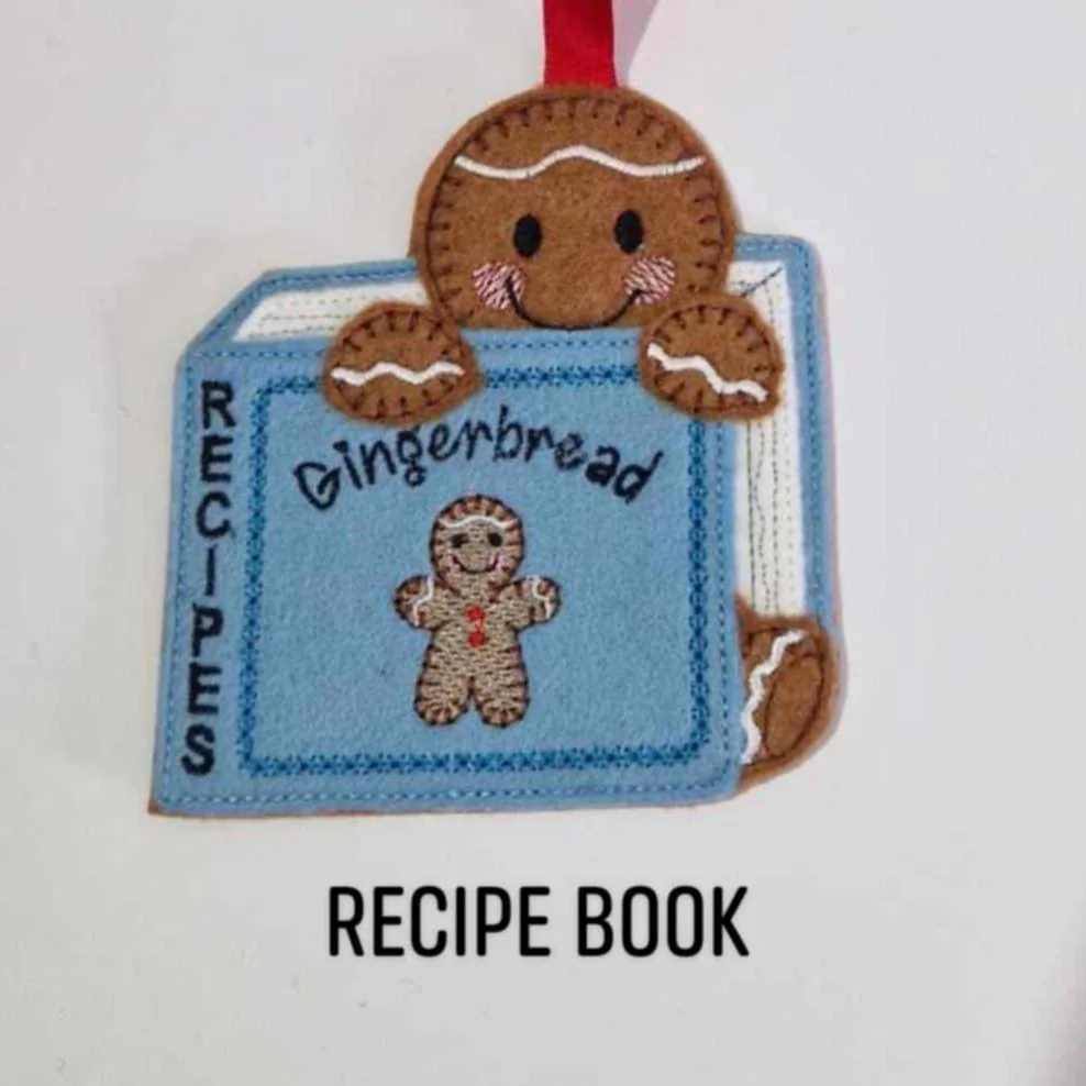 Recipe Book Gingerbread Hanging decoration, Available as Keyring or fridge magnet too.
