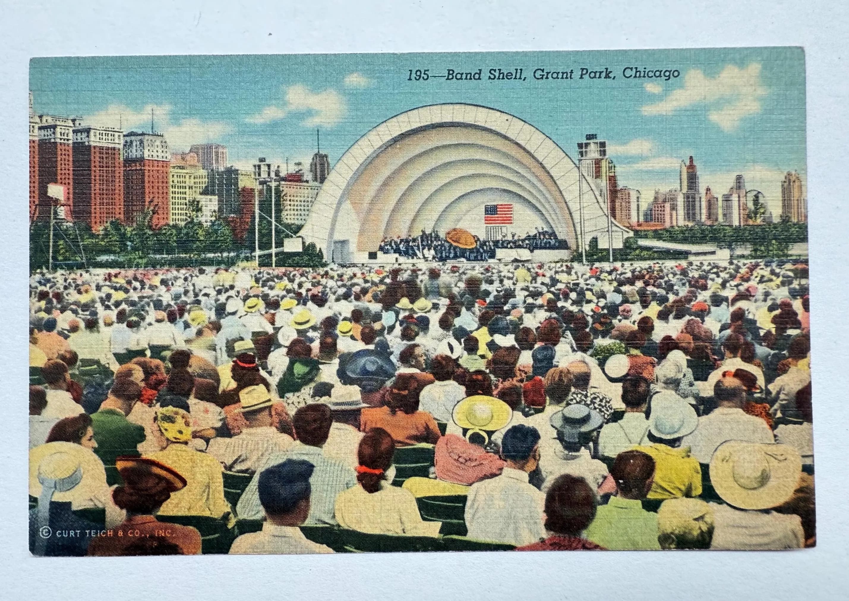 Band Shell, Grant Park Concerts, Chicago Park District, Chicago, Illinois, Vintage Linen Postcard