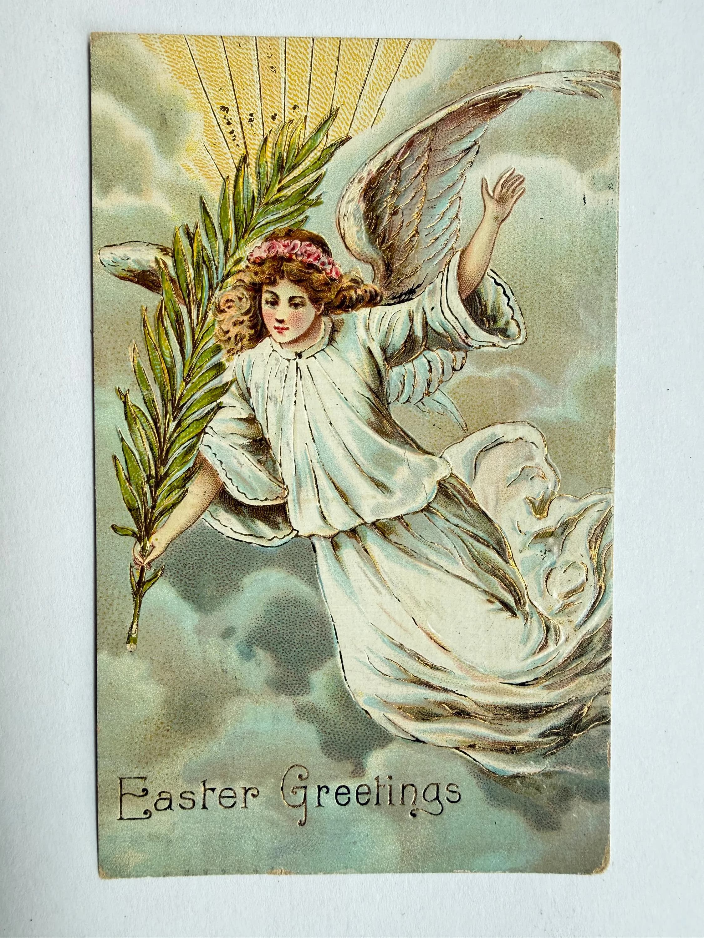 Easter Greetings, Embossed, Gold Details, Vintage Postcard