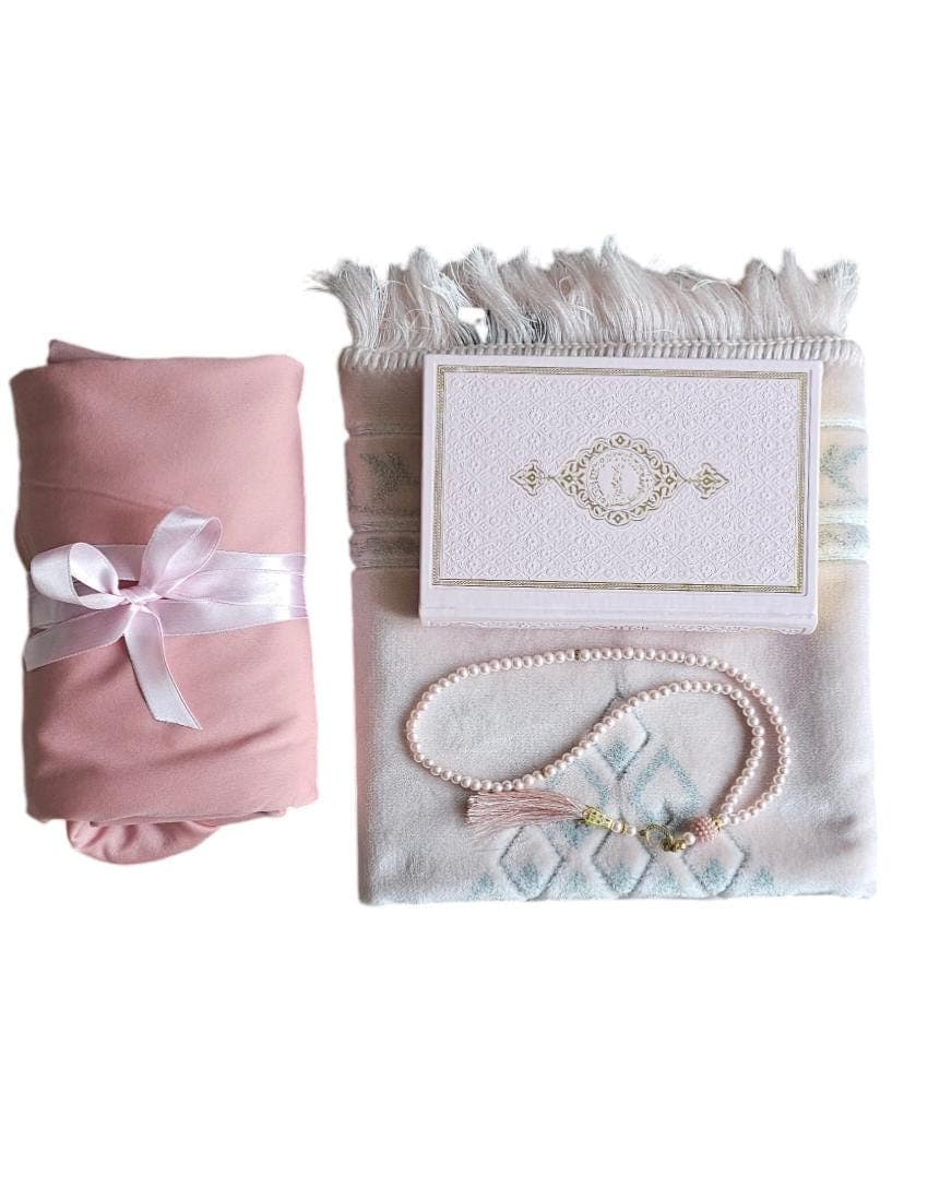 Personalized Prayer Dress Set: Velvet Mat, Quran, Rosary - Eid Ramadan Gift - image 5