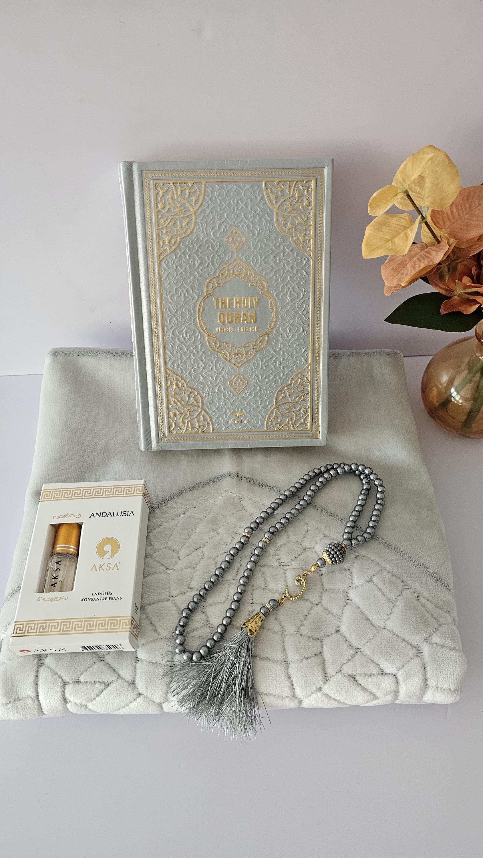 Personalized Islamic Gift Set:English Quran, Prayer Rug, Tasbih, Attar Oil - image 4
