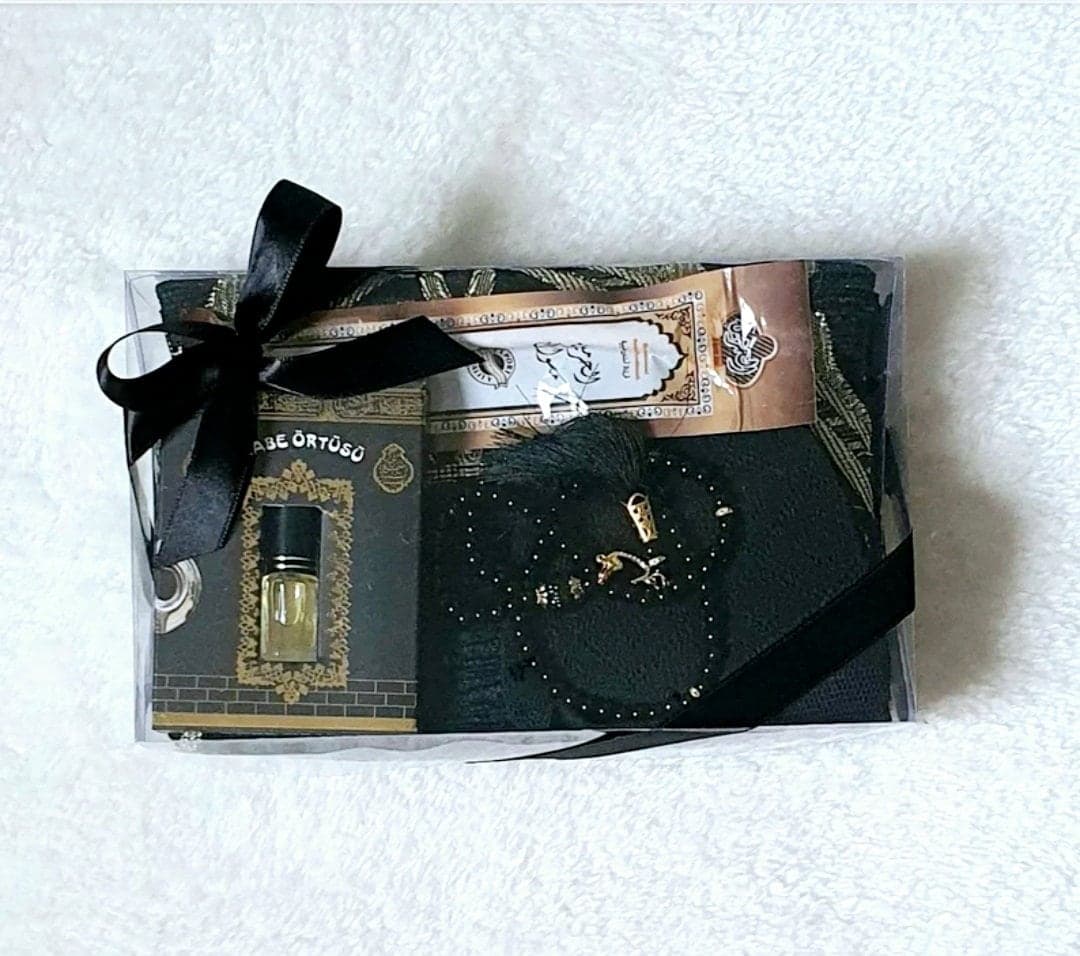 Personalized Muslim Prayer Set: Chenille Prayer Rug, Hat, Oud Essence