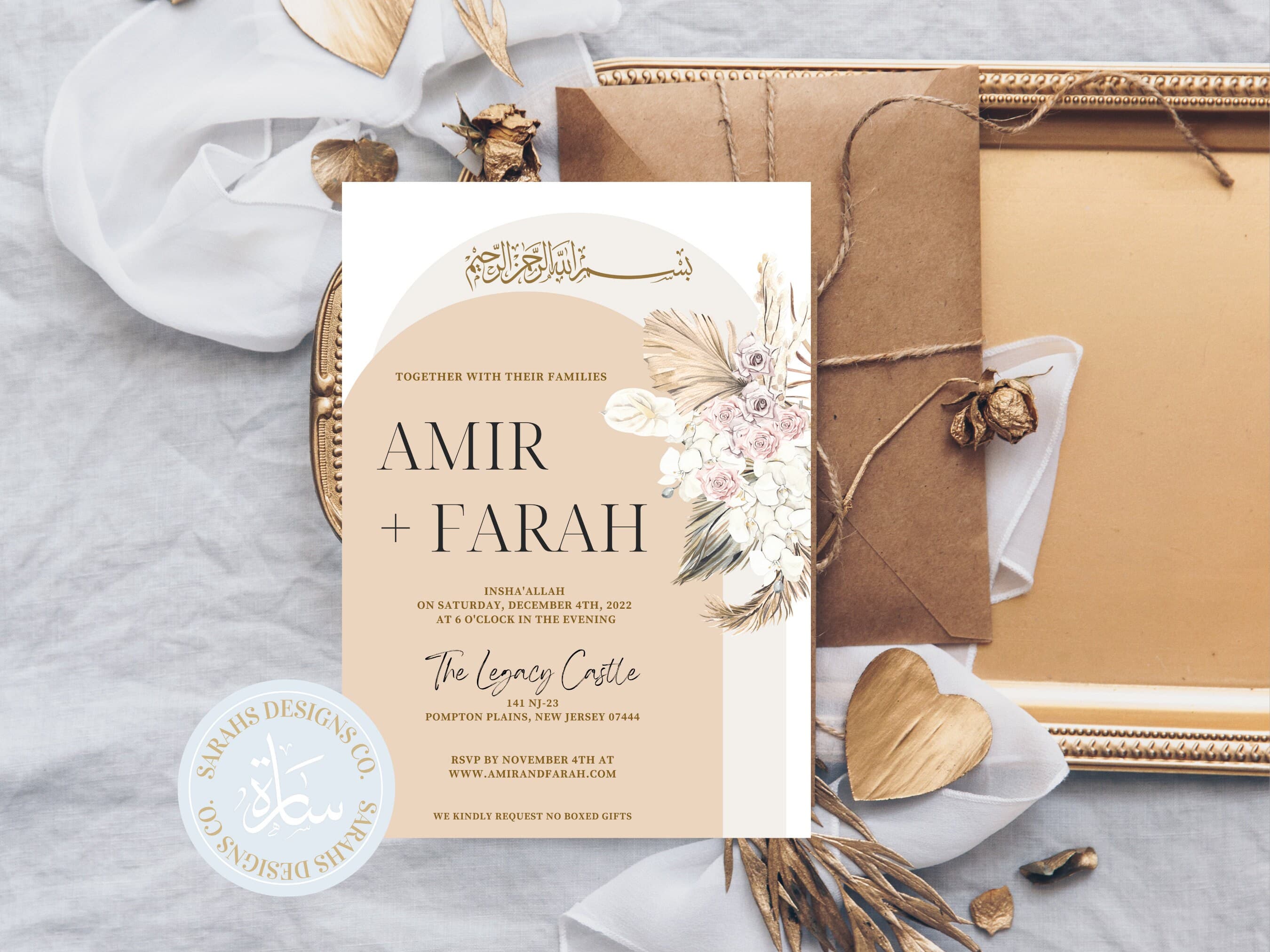 Boho Muslim Wedding Invitation | Digital Download | Easy to Edit | Canva Template | Valima | Islamic Wedding Invitation | DIY | 5" x7" - image 2
