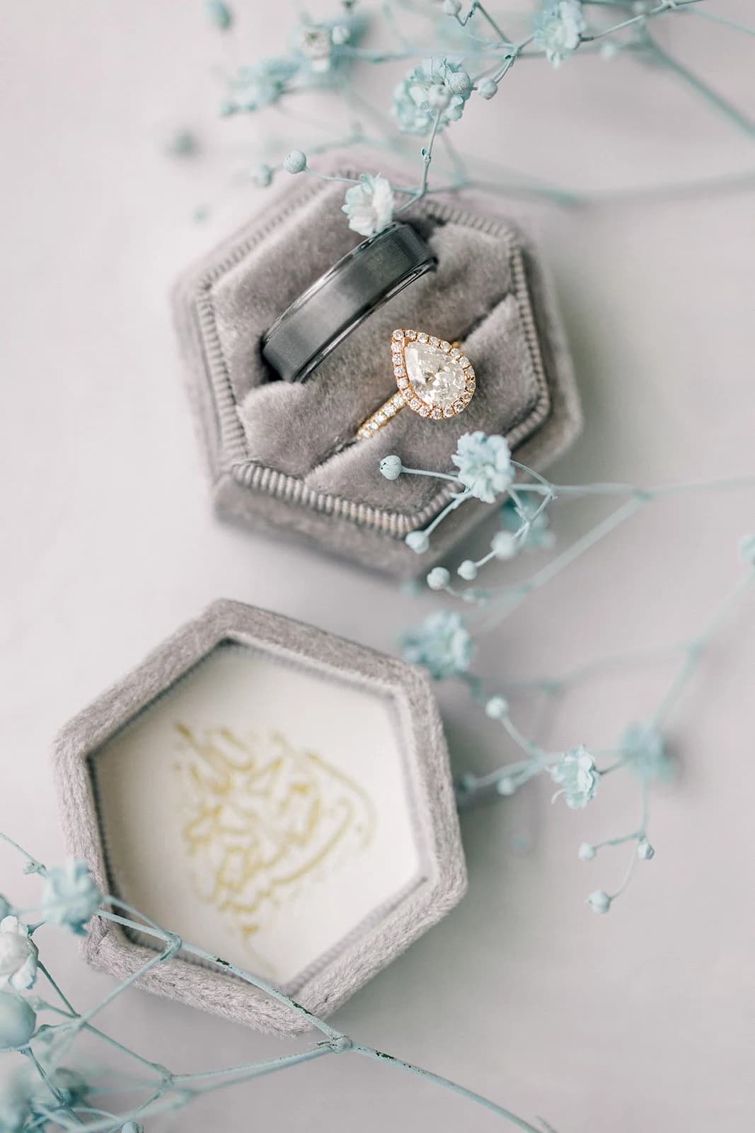 Islamic Gold Foil Velvet Hexagon Ring Box