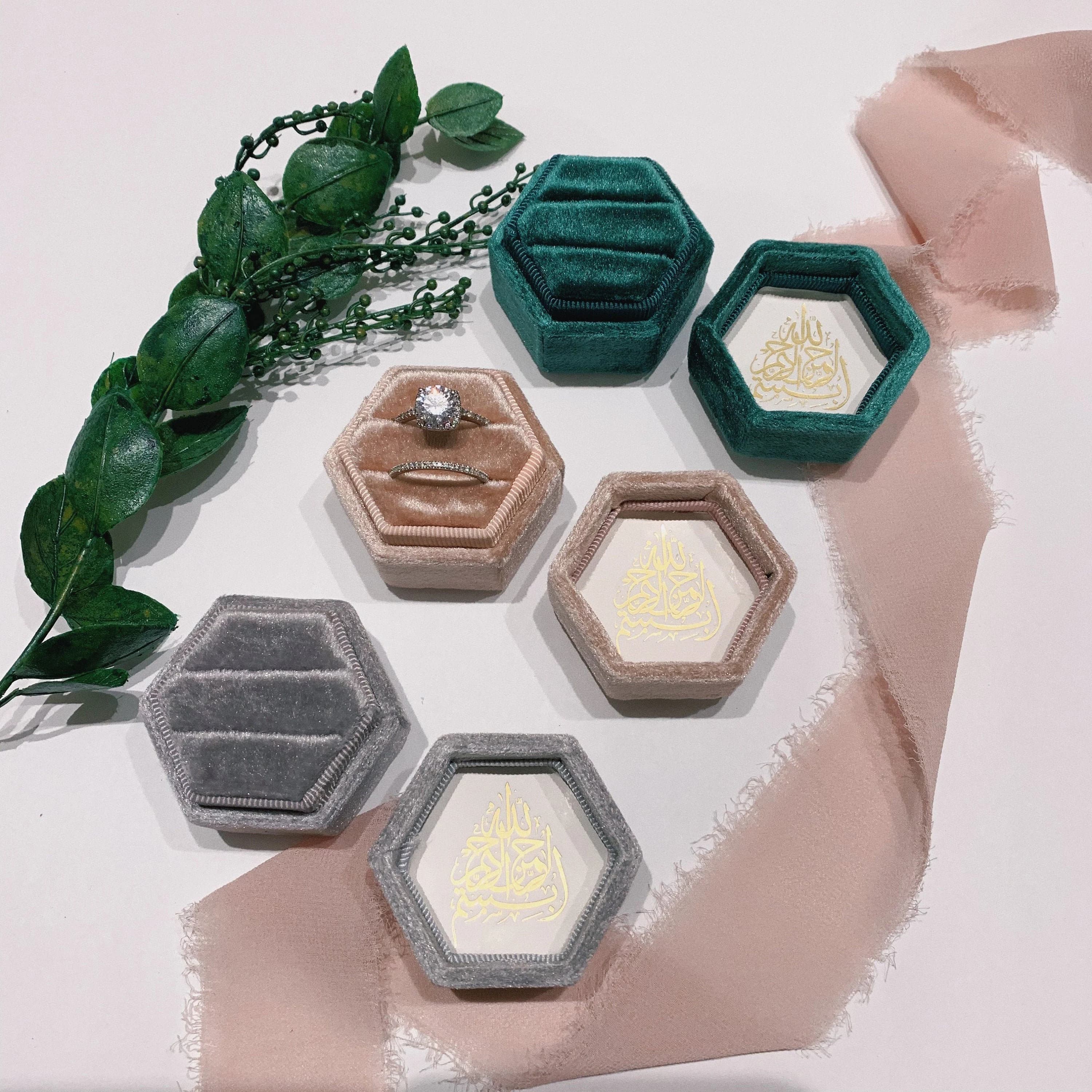 Islamic Gold Foil Velvet Hexagon Ring Box - image 5