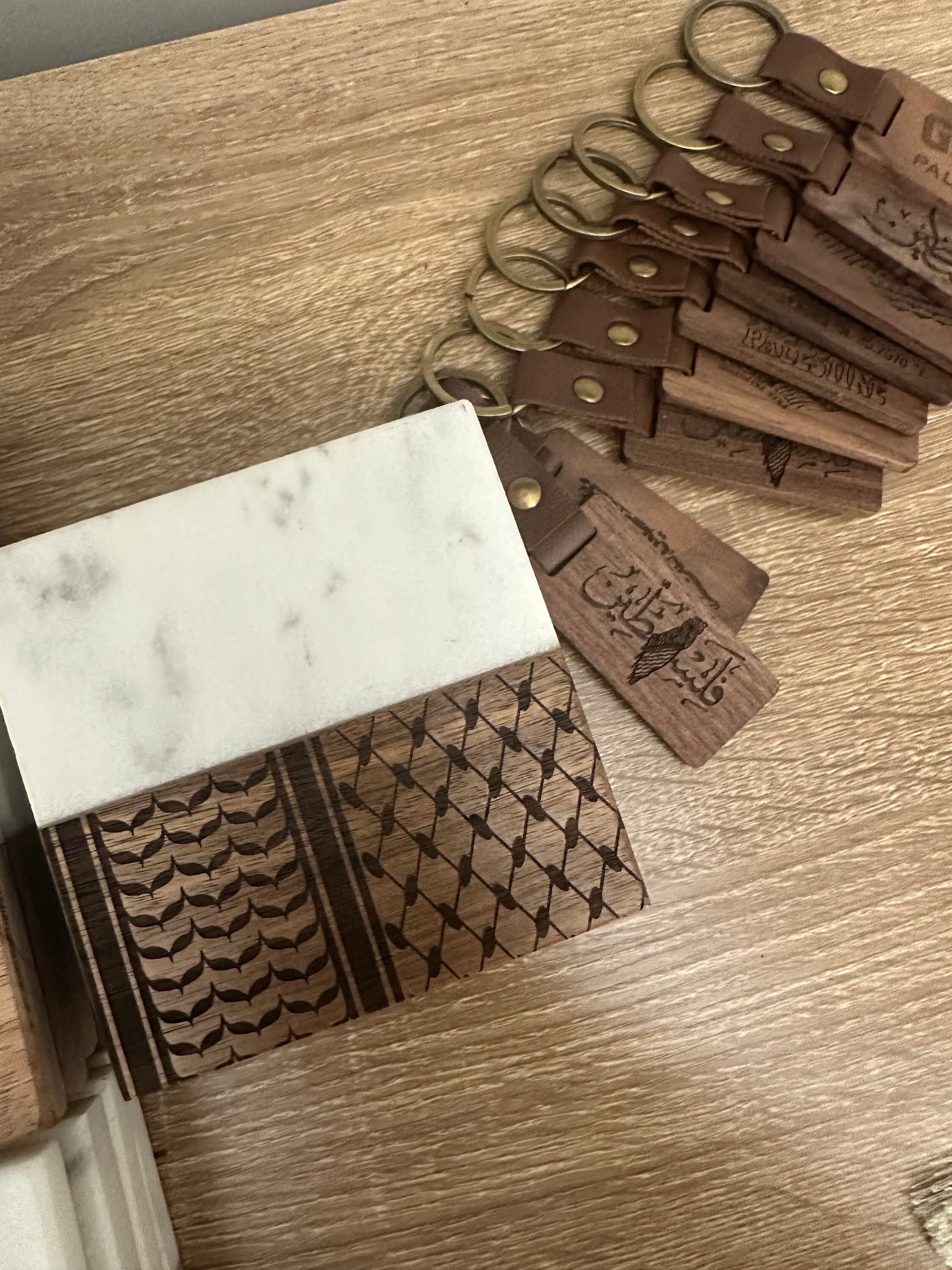 Palestinian Keffiyeh Wood/Marble Coasters | 4”x4” | Laser Engraved | Islamic Gift | Muslim | Eid | Holiday | Ramadan | Housewarming | Arab - image 2