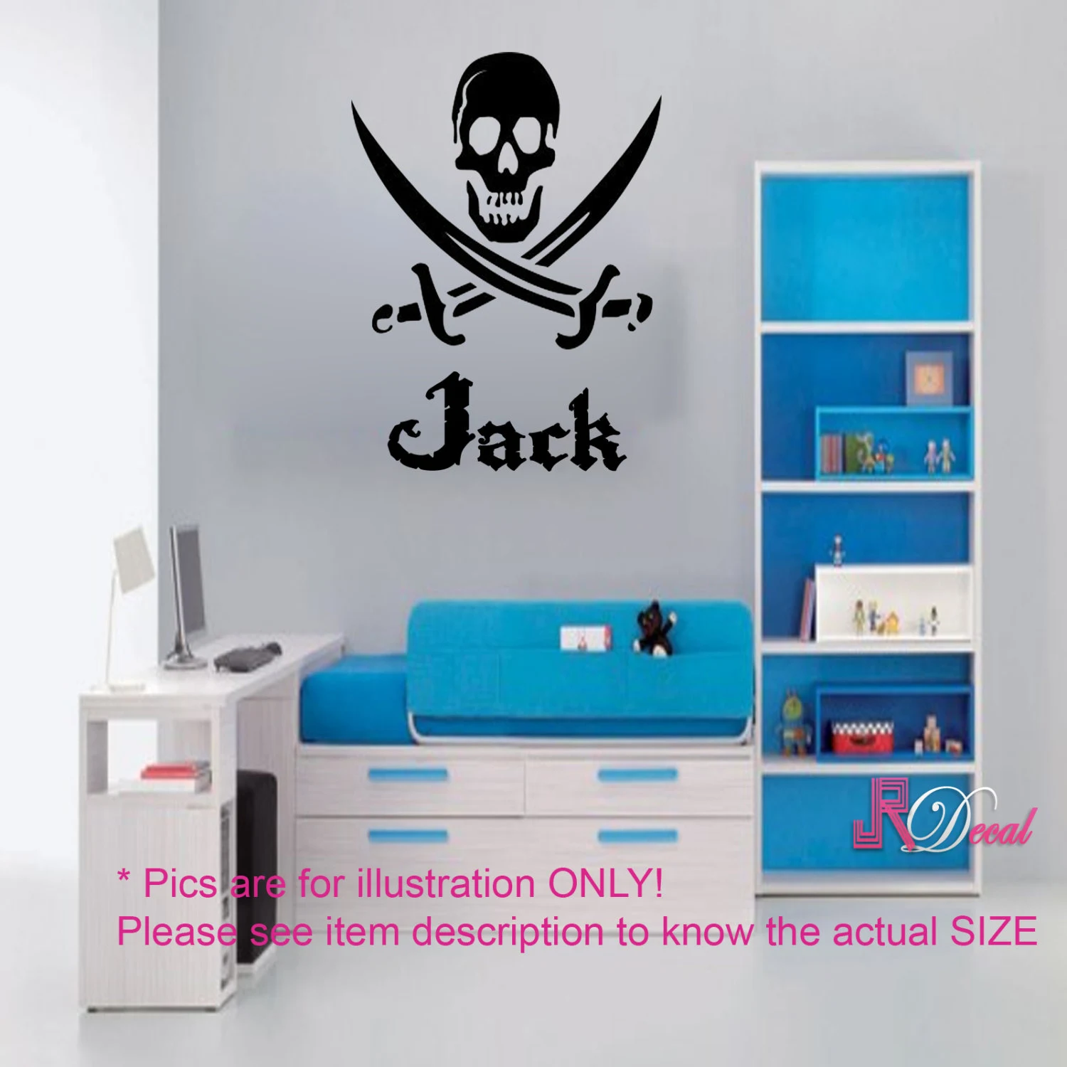 Personalized Pirate Skull and Swords Wall Decal, Nursery Name Sticker