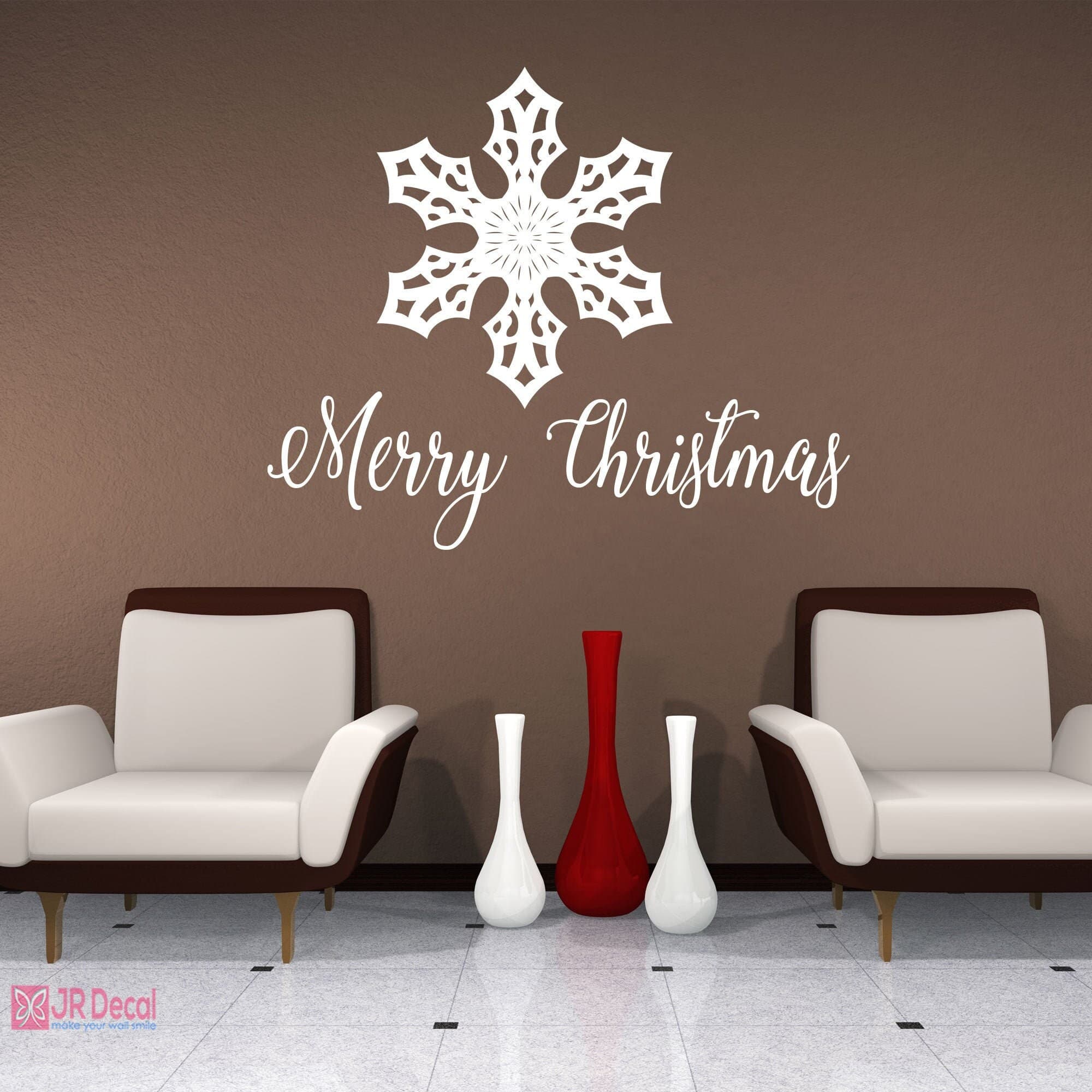Merry Christmas Snowflake Vinyl Wall Decals, Holiday Shop Decor