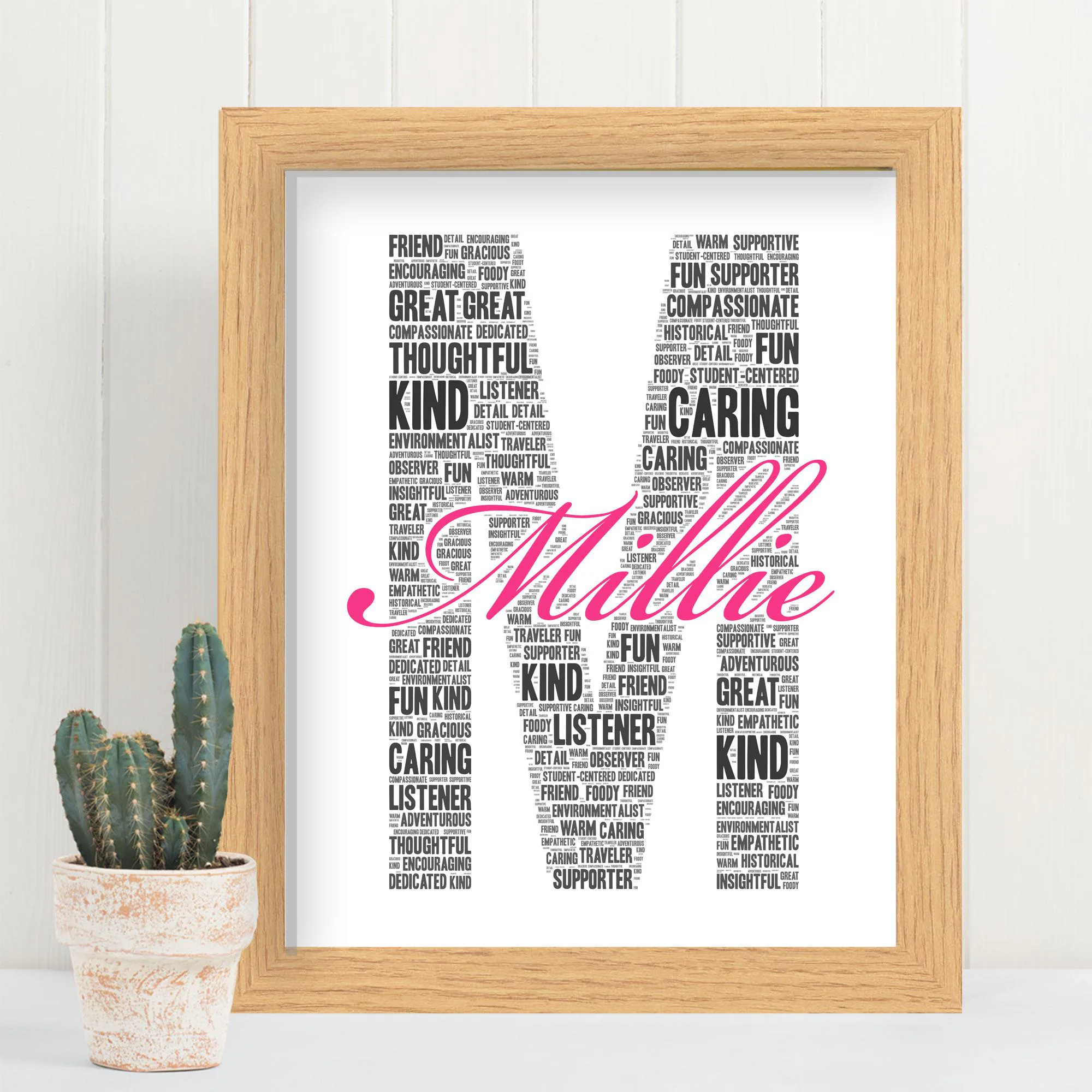 Personalised Name Initial Word Art Print, Custom Letter Cloud, Birthday Christmas Typography Framed Gift