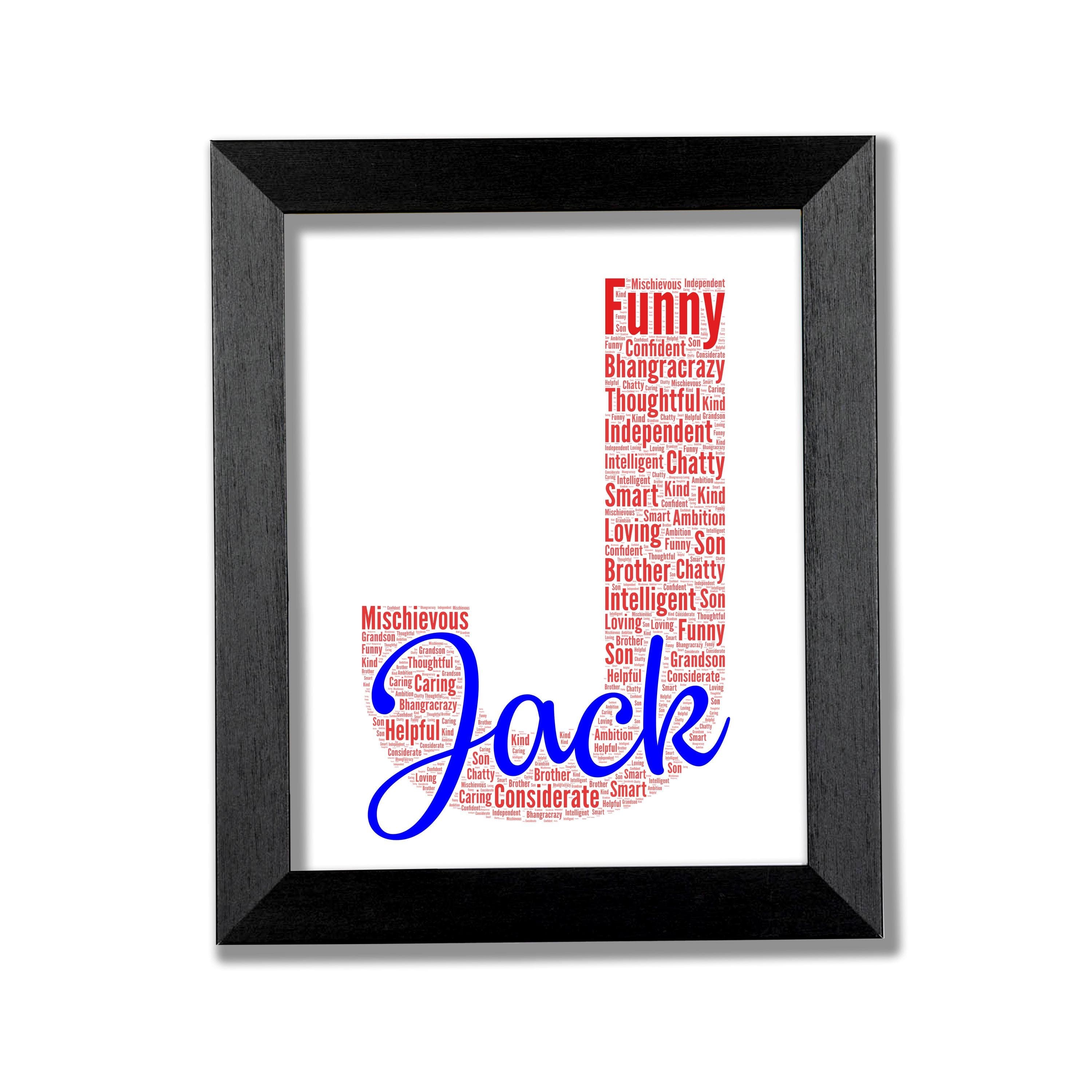Personalised Any Initial Word Art, Custom Letter Typography Print, Unique Nursery Gift, Framed Decor
