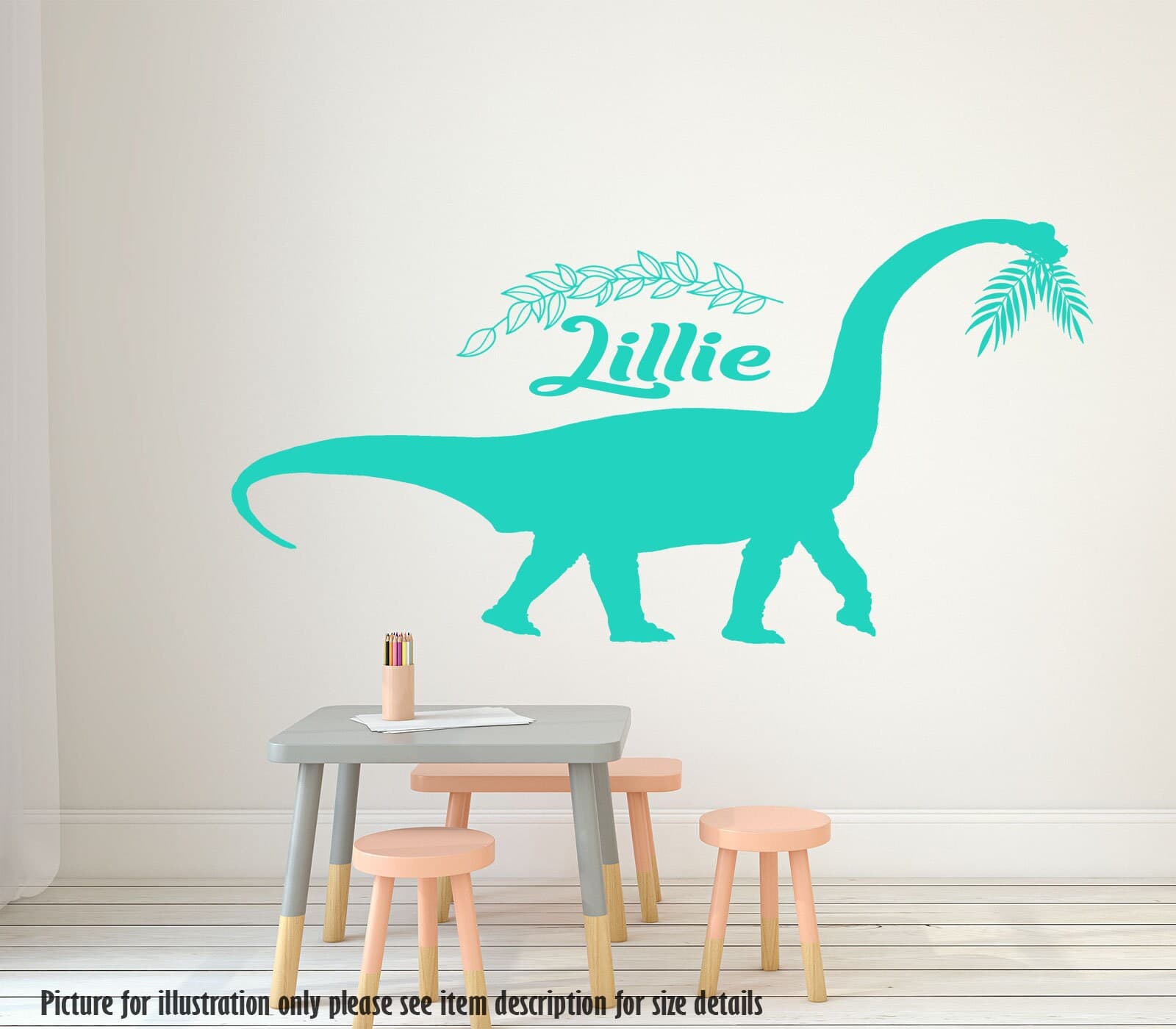 Personalized Diplodocus Dinosaur Wall Decal, Nursery Wall Art