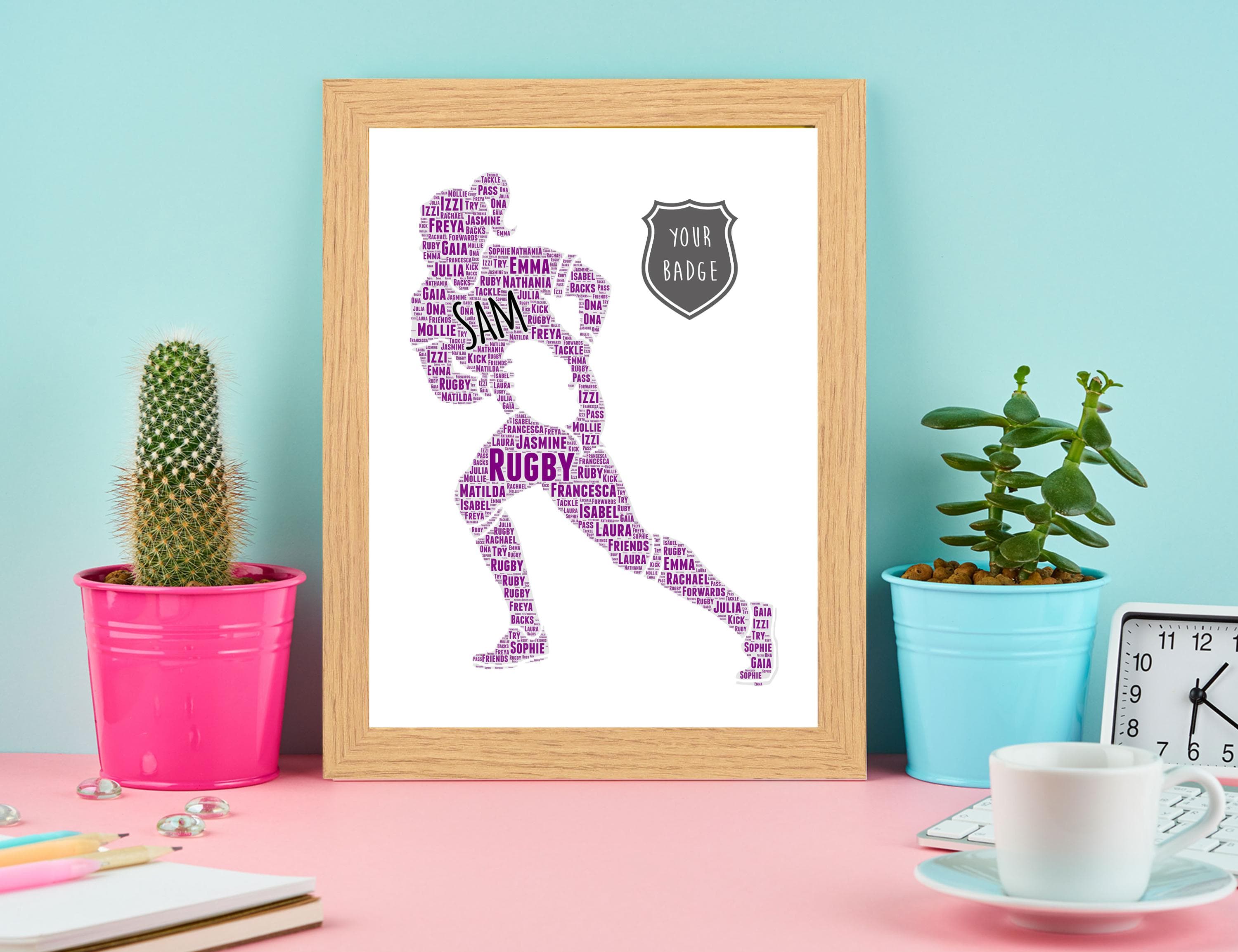 Personalised Female Rugby Word Art - Custom Women's Sport Gift, Unique Player Typography Framed Print