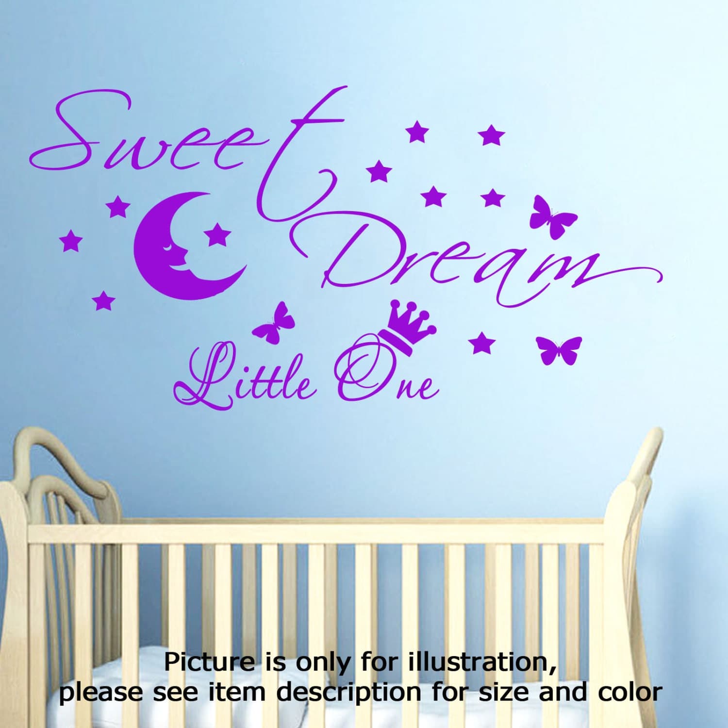 Sweet Dream Little one Moon Star Wall Quote Vinyl Stickers Nursery Crown Decals - image 5