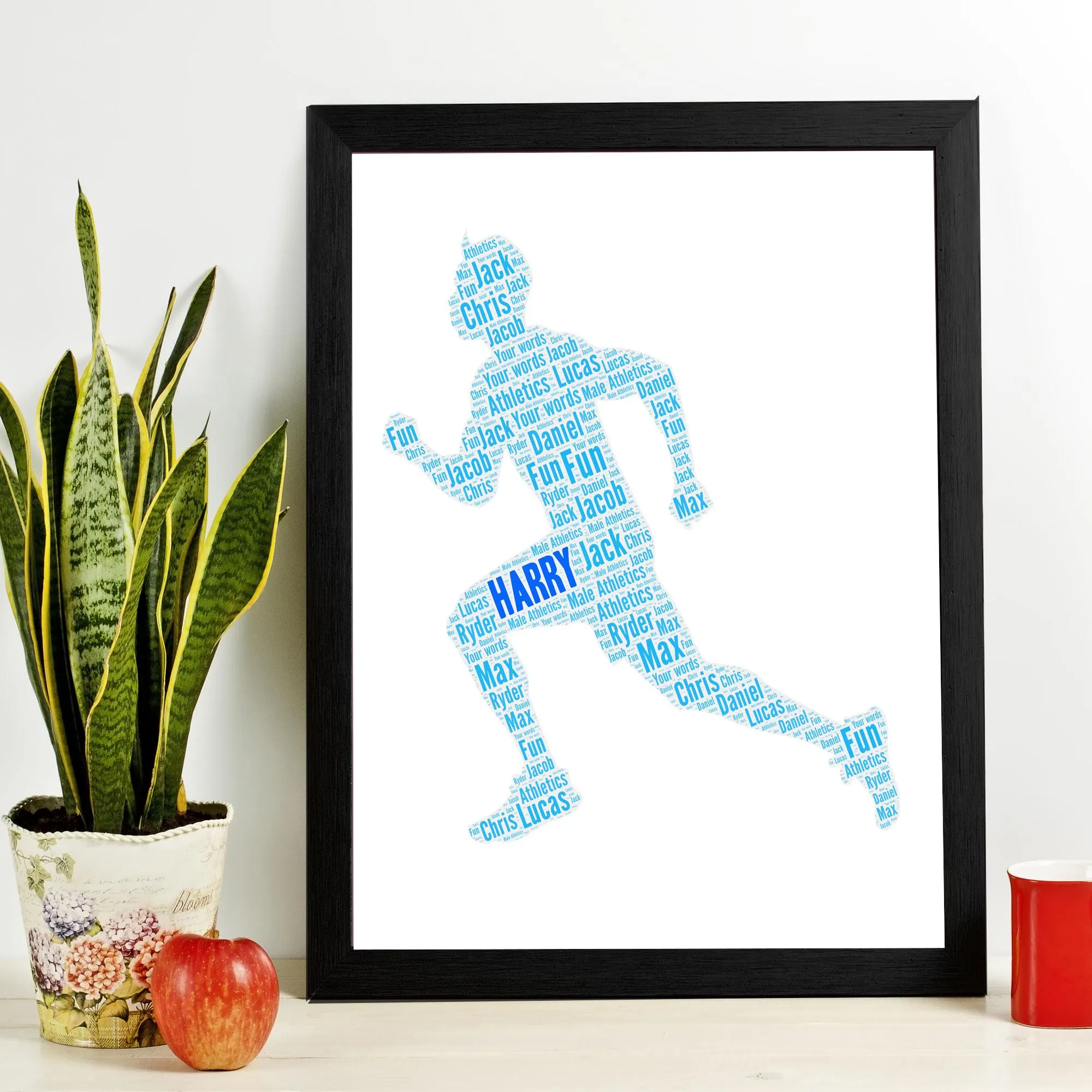 Personalised Runner Word Art Print gift, Custom Athletes Running Figure Word Cloud Wall Art, Sports Wall decor frame gifts