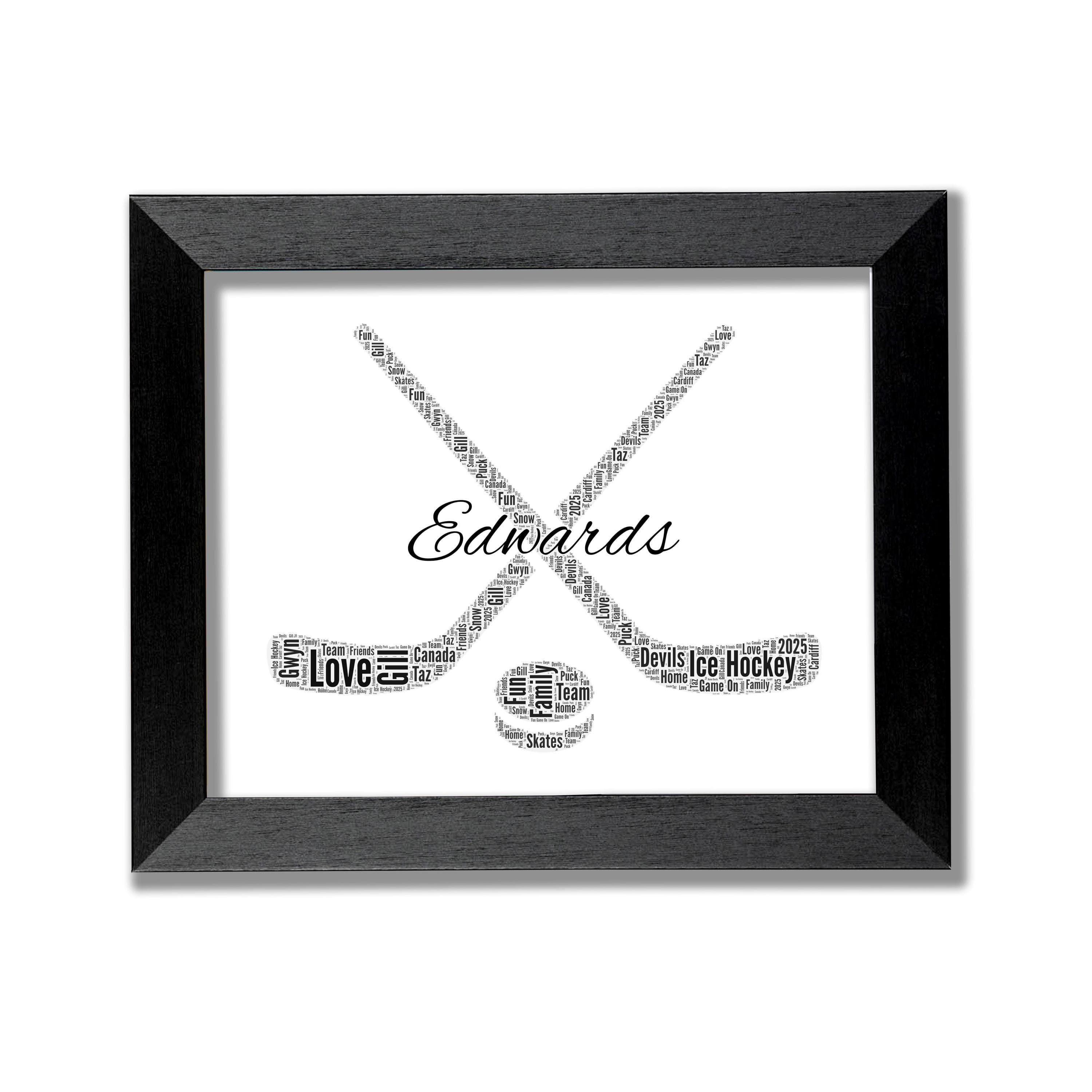 Personalised Hockey stick print word Art, Custom name Hockey puck print gift, Sports farewell gift for team player and coach Framed Unframed - image 5