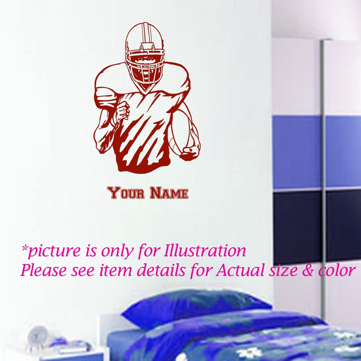 Personalized American Football Player Wall Decal, Sports Room Decor - image 4